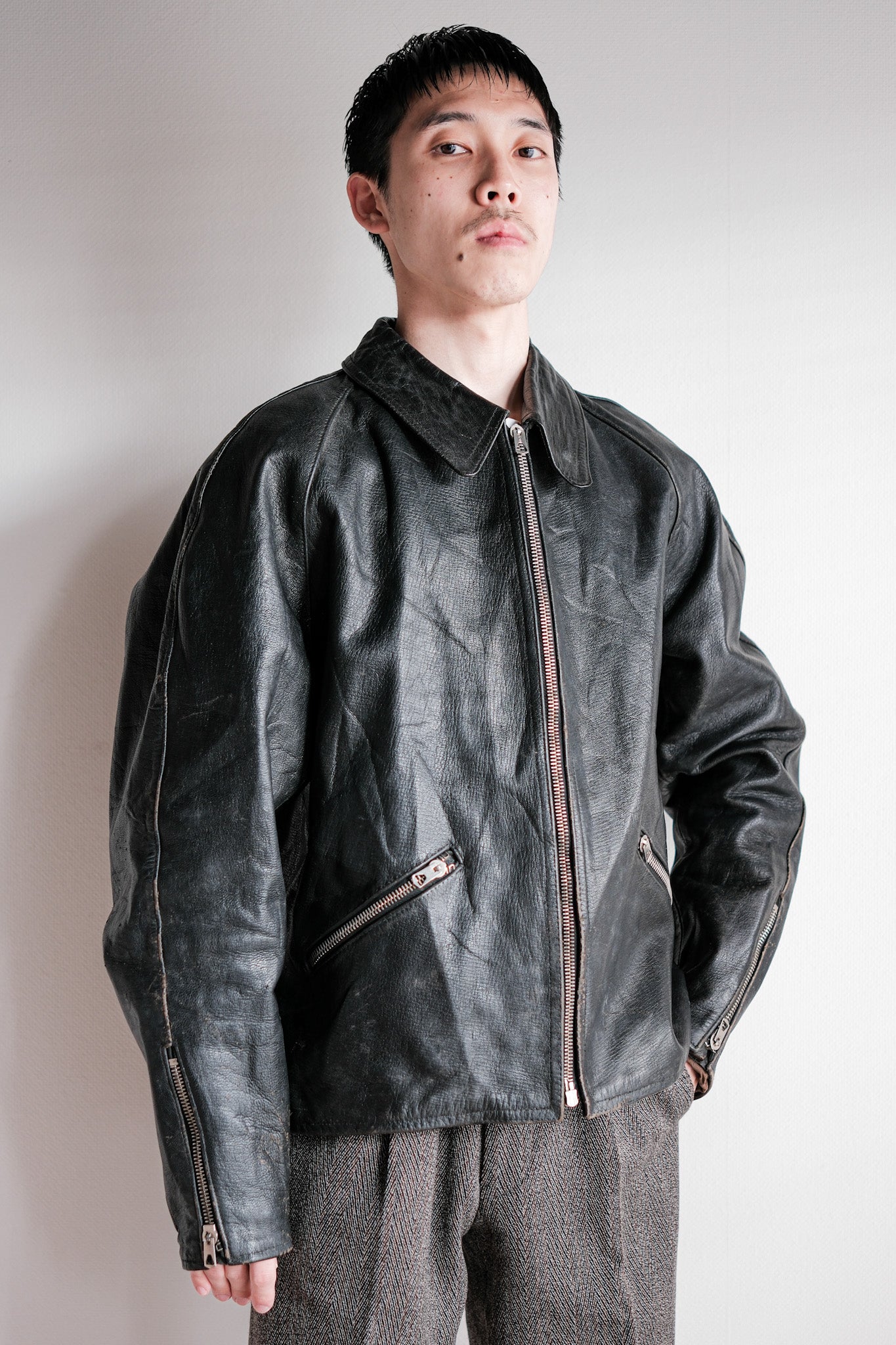 【~60’s】Italian Army Motorcycle Leather Jacket "Civilian Type"
