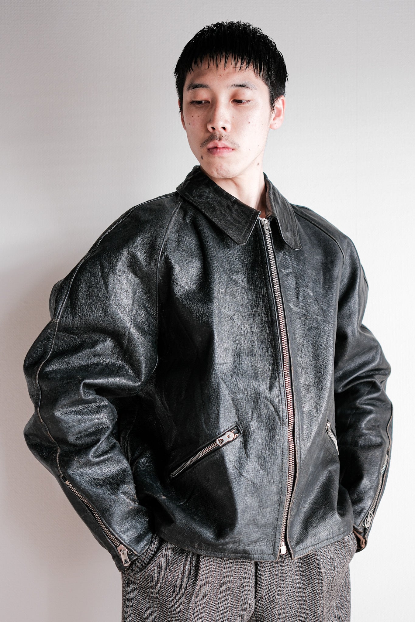 【~60’s】Italian Army Motorcycle Leather Jacket "Civilian Type"