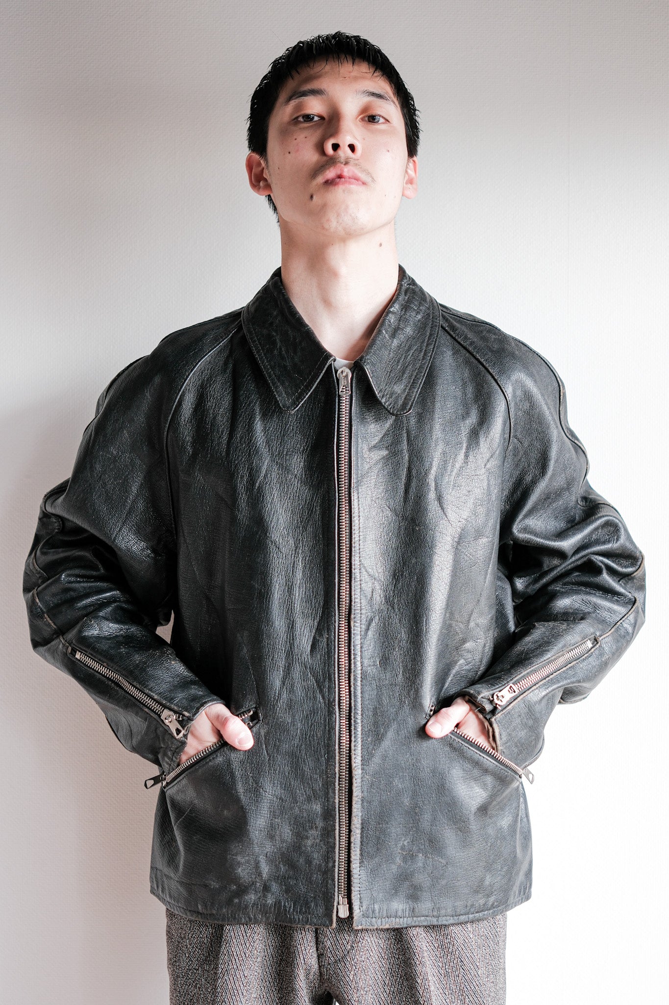 【~60’s】Italian Army Motorcycle Leather Jacket "Civilian Type"