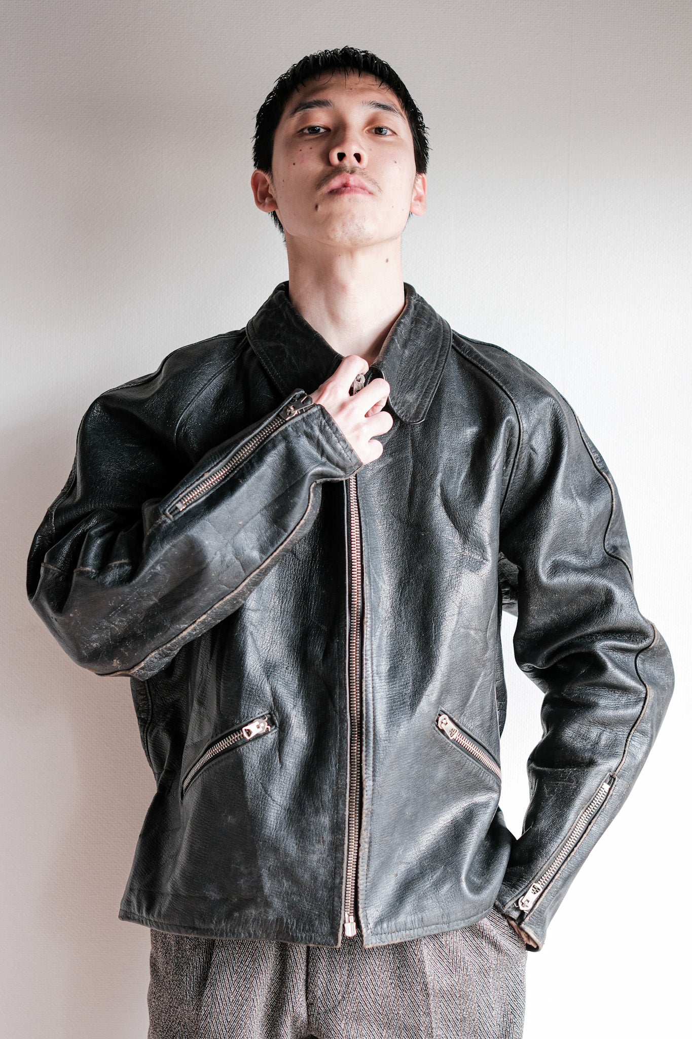 【~60’s】Italian Army Motorcycle Leather Jacket "Civilian Type"