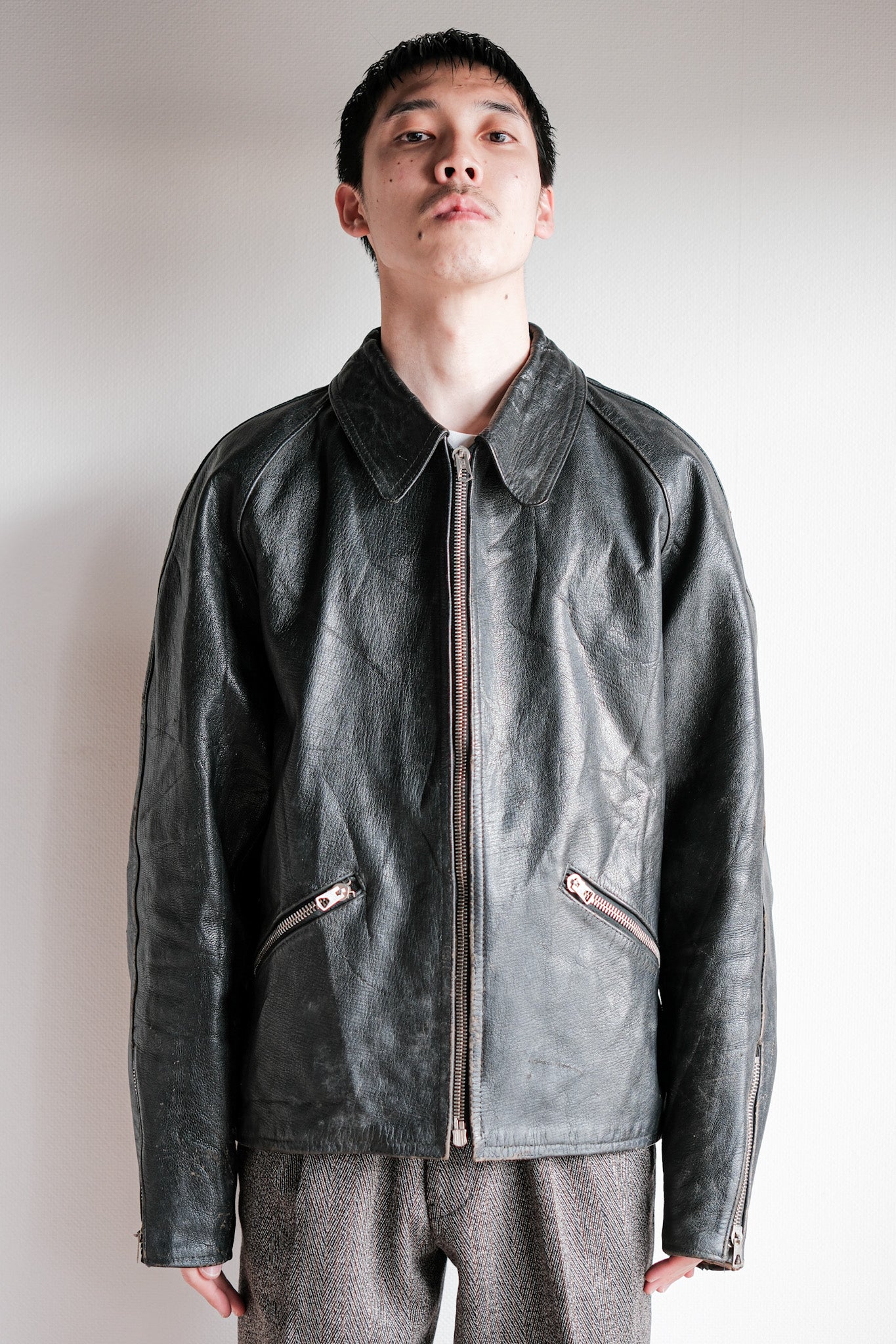 【~60’s】Italian Army Motorcycle Leather Jacket "Civilian Type"