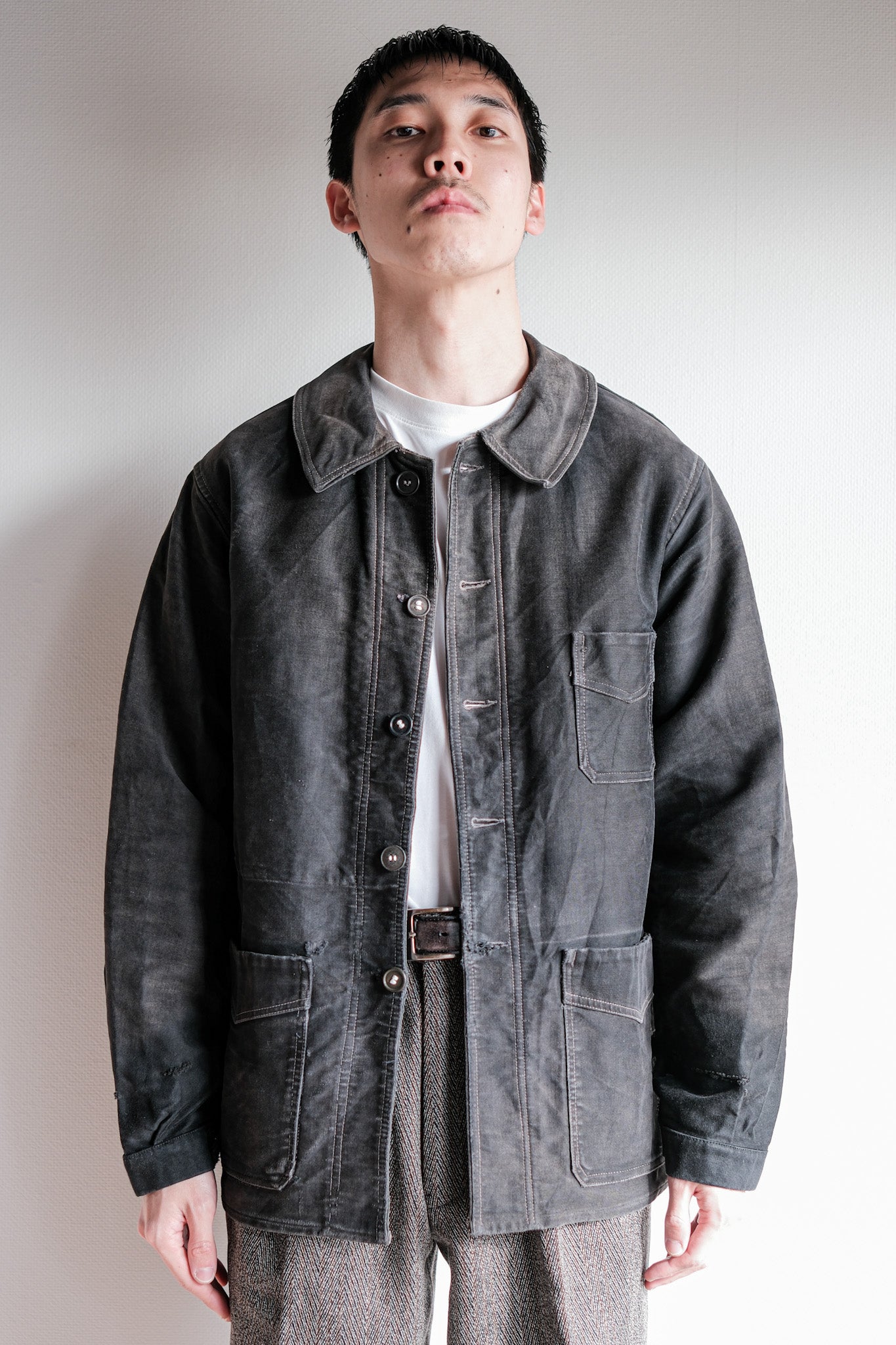 【~40's】French Vintage Black Moleskin Work Jacket "Le Mont St. Michel"