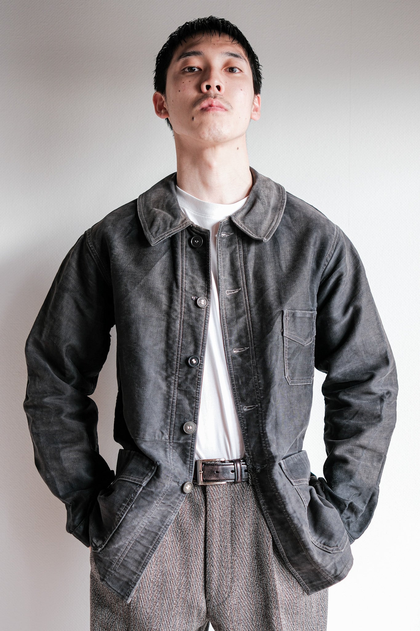 【~40's】French Vintage Black Moleskin Work Jacket "Le Mont St. Michel"