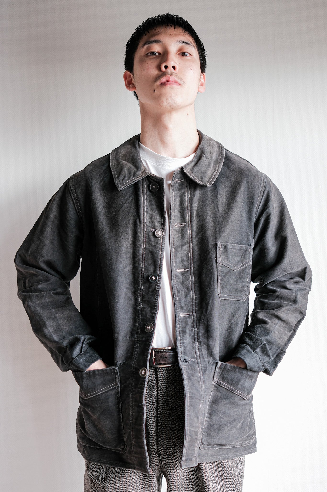 【~40's】French Vintage Black Moleskin Work Jacket "Le Mont St. Michel"