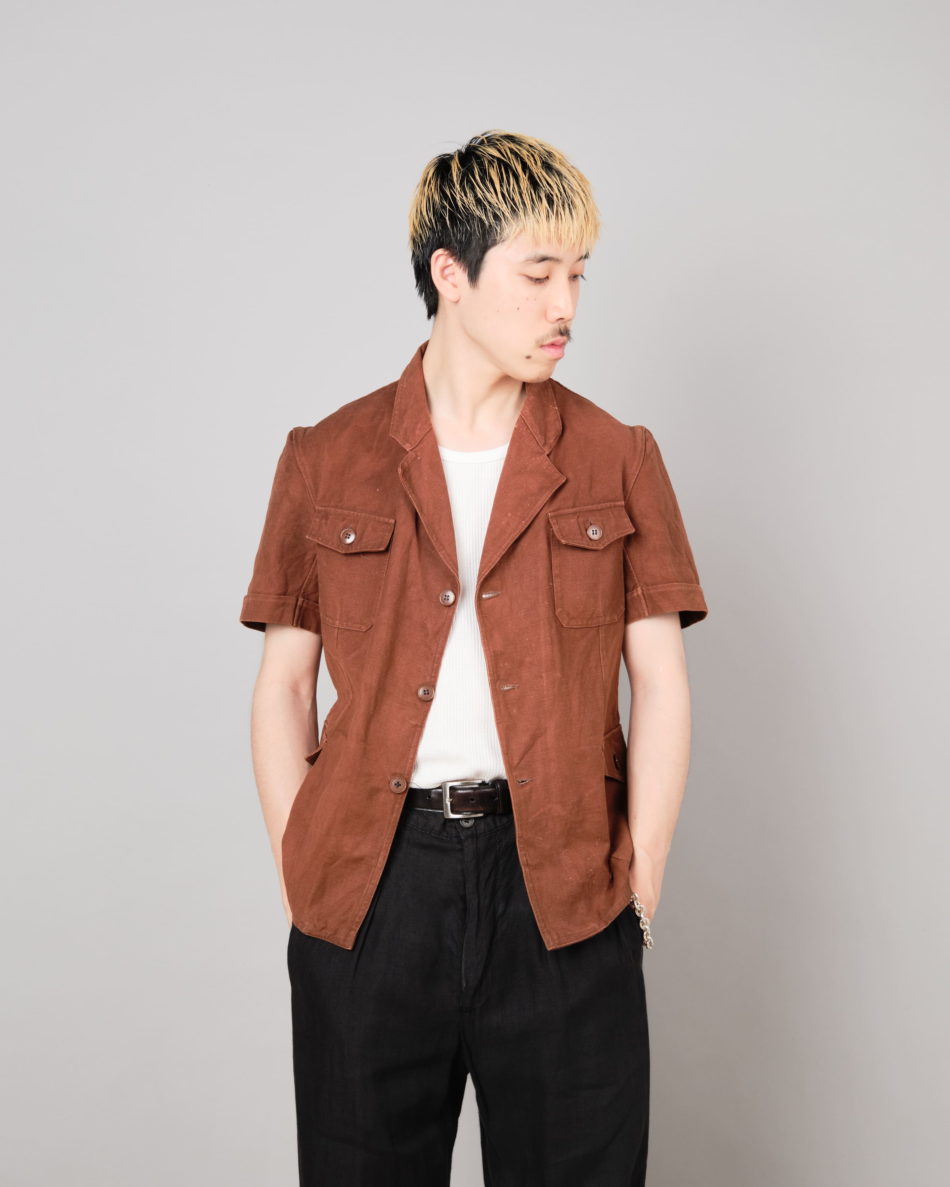 【~50's】Europe Vintage Reddish Brown Cotton S/S Shirt Jacket
