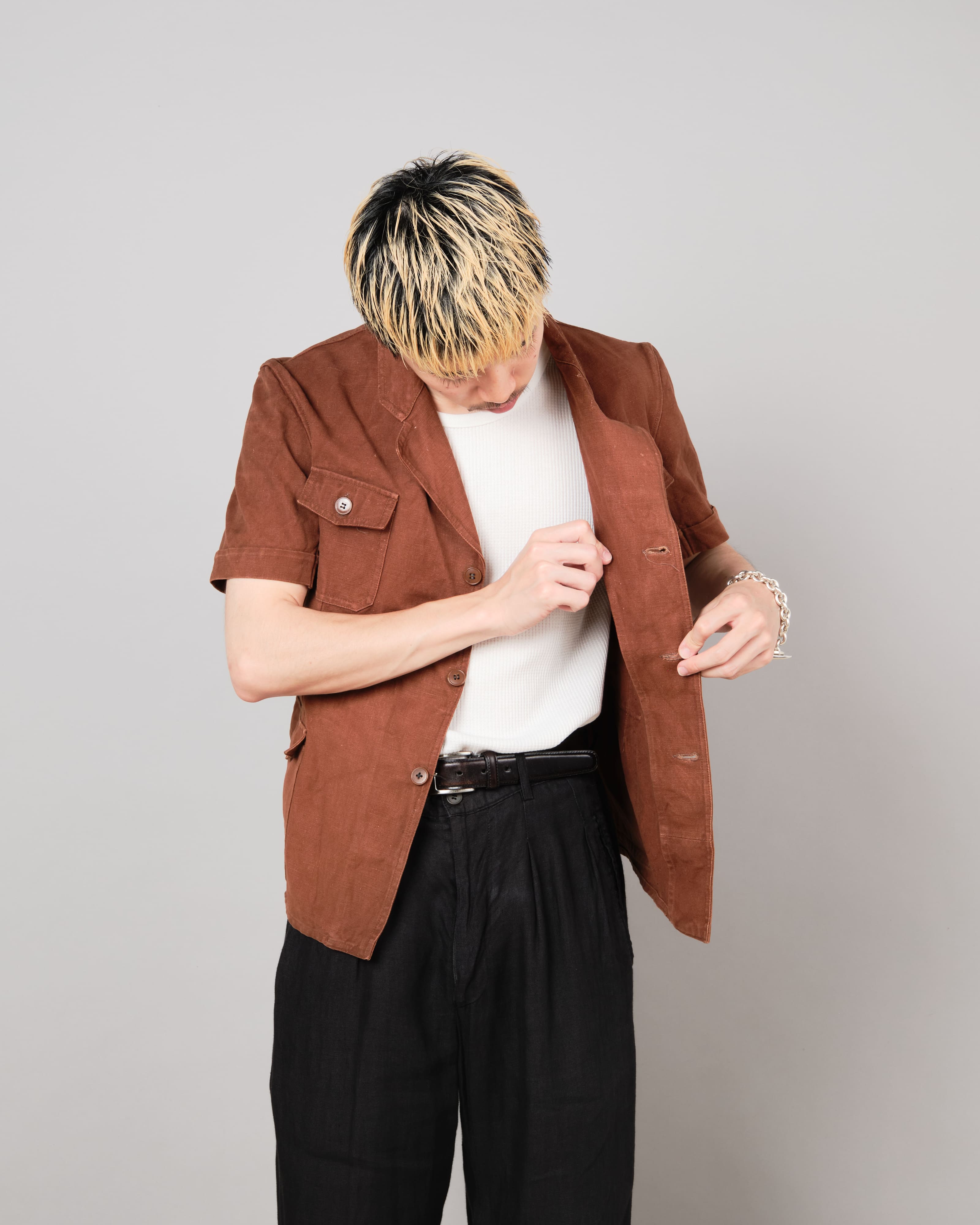 【~50's】Europe Vintage Reddish Brown Cotton S/S Shirt Jacket