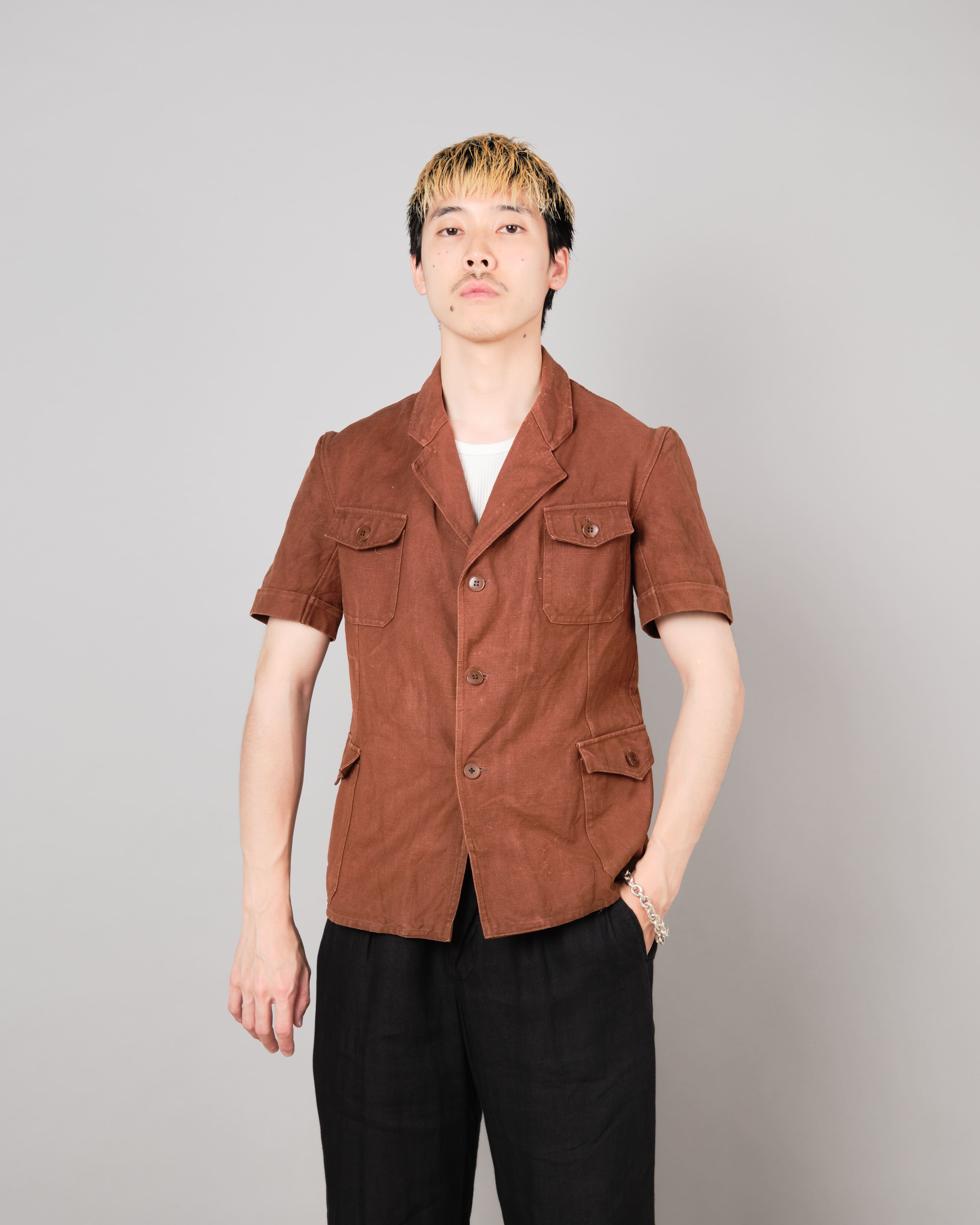 【~50's】Europe Vintage Reddish Brown Cotton S/S Shirt Jacket