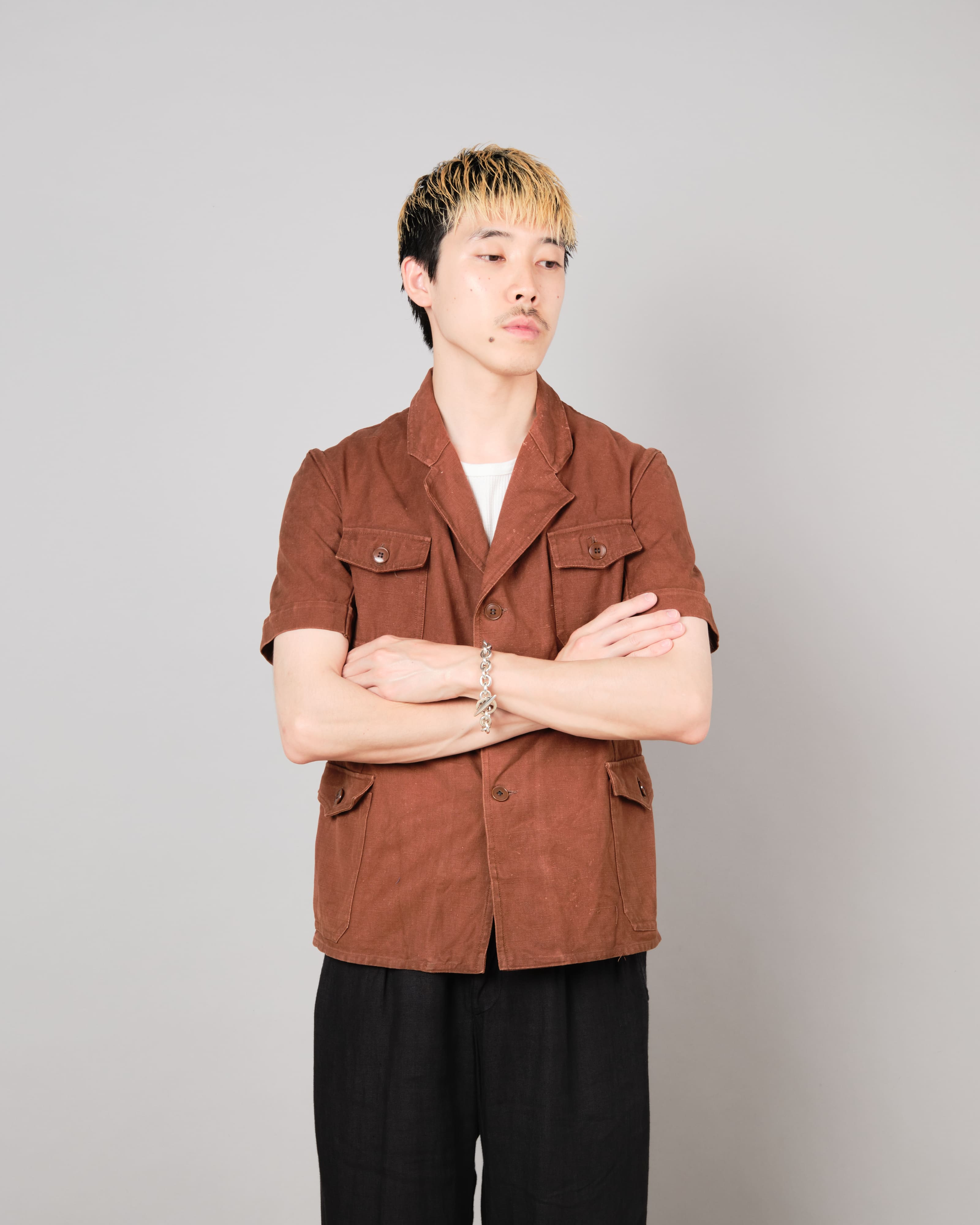 【~50's】Europe Vintage Reddish Brown Cotton S/S Shirt Jacket