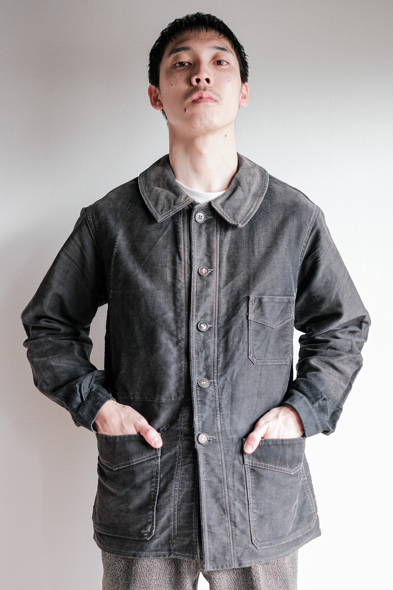 【~40's】French Vintage Black Moleskin Work Jacket "Le Mont St. Michel"