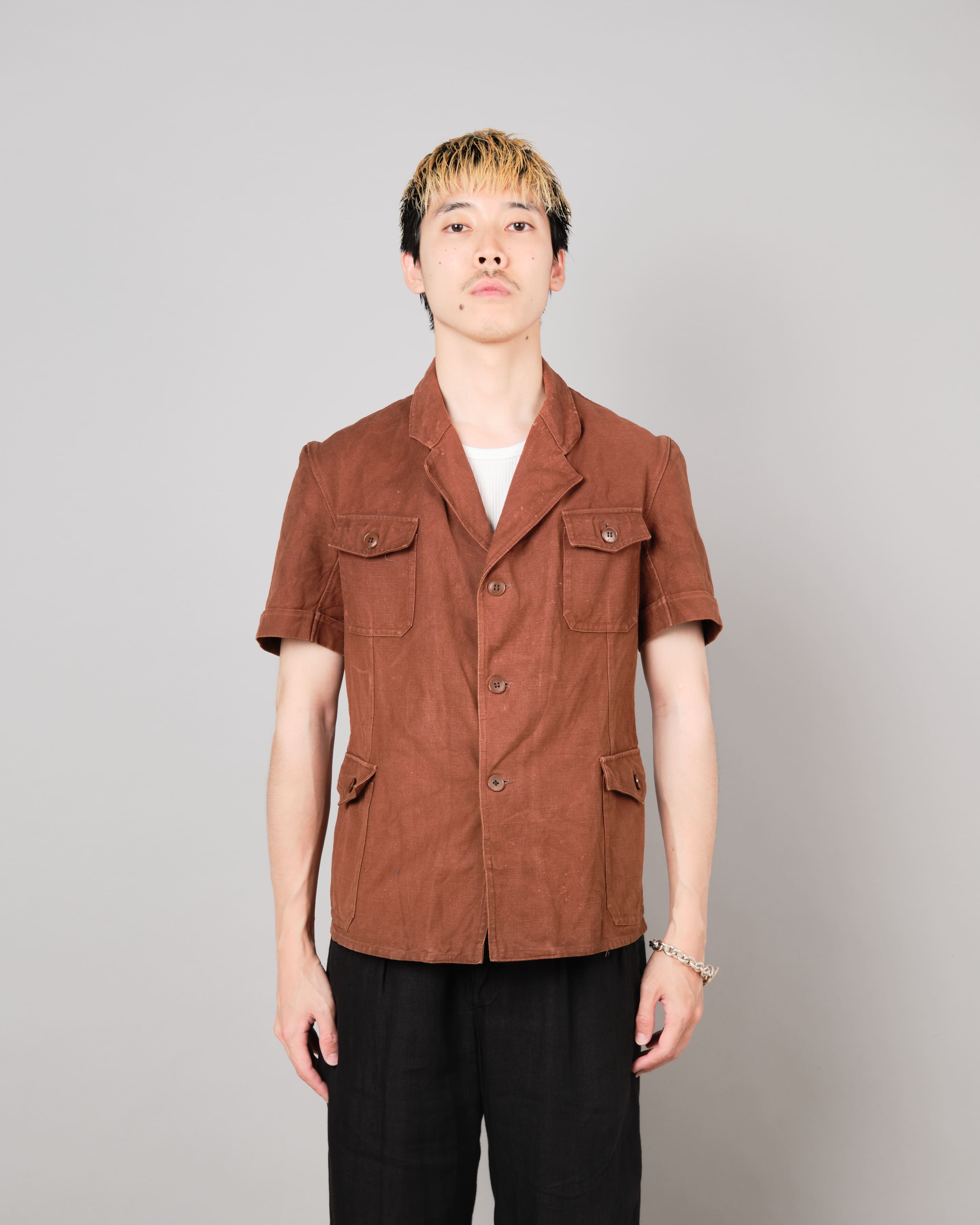 【~50's】Europe Vintage Reddish Brown Cotton S/S Shirt Jacket