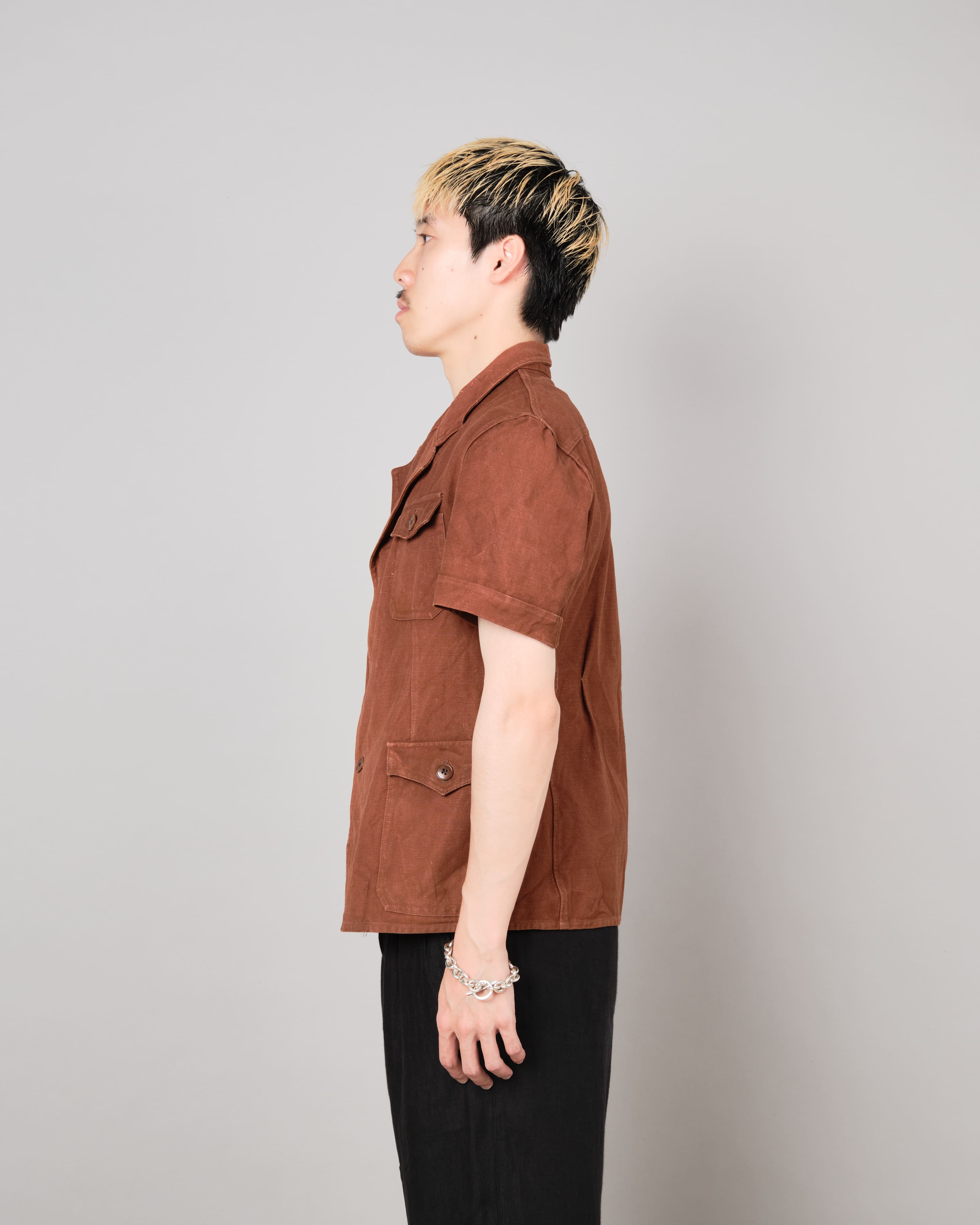 【~50's】Europe Vintage Reddish Brown Cotton S/S Shirt Jacket