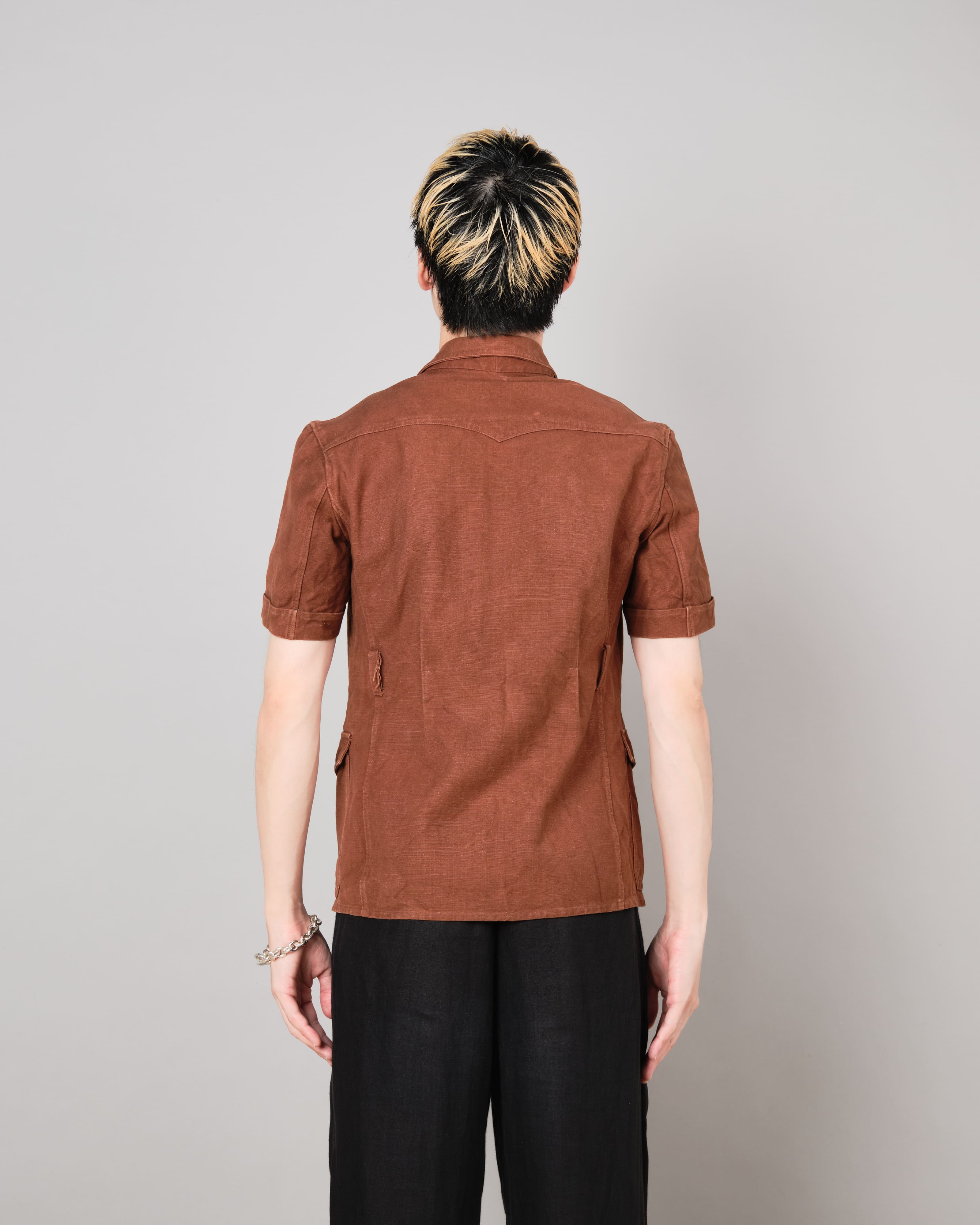 【~50's】Europe Vintage Reddish Brown Cotton S/S Shirt Jacket
