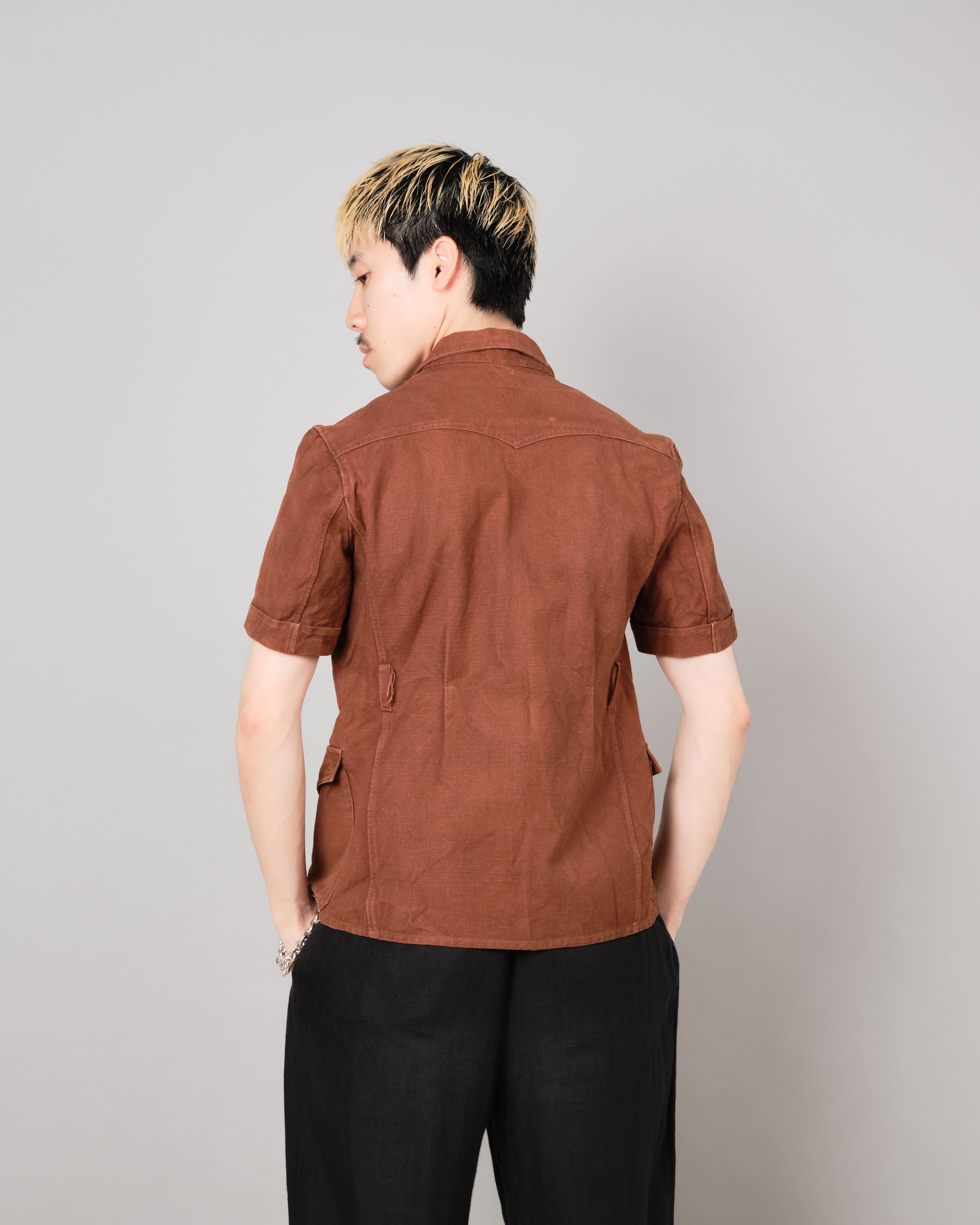 【~50's】Europe Vintage Reddish Brown Cotton S/S Shirt Jacket