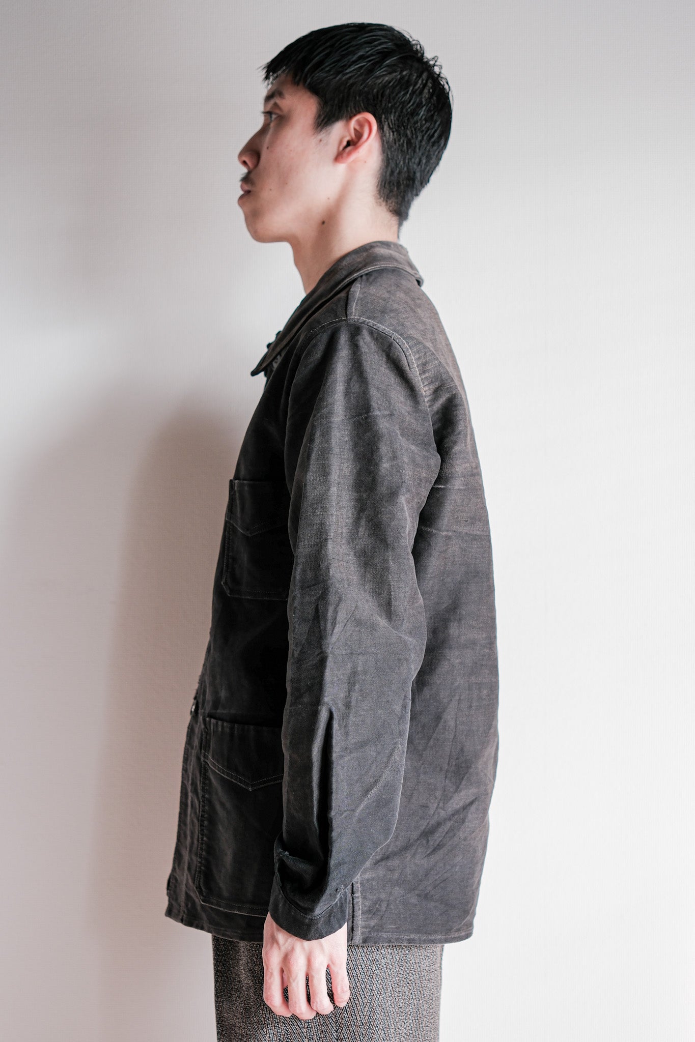 【~40's】French Vintage Black Moleskin Work Jacket "Le Mont St. Michel"