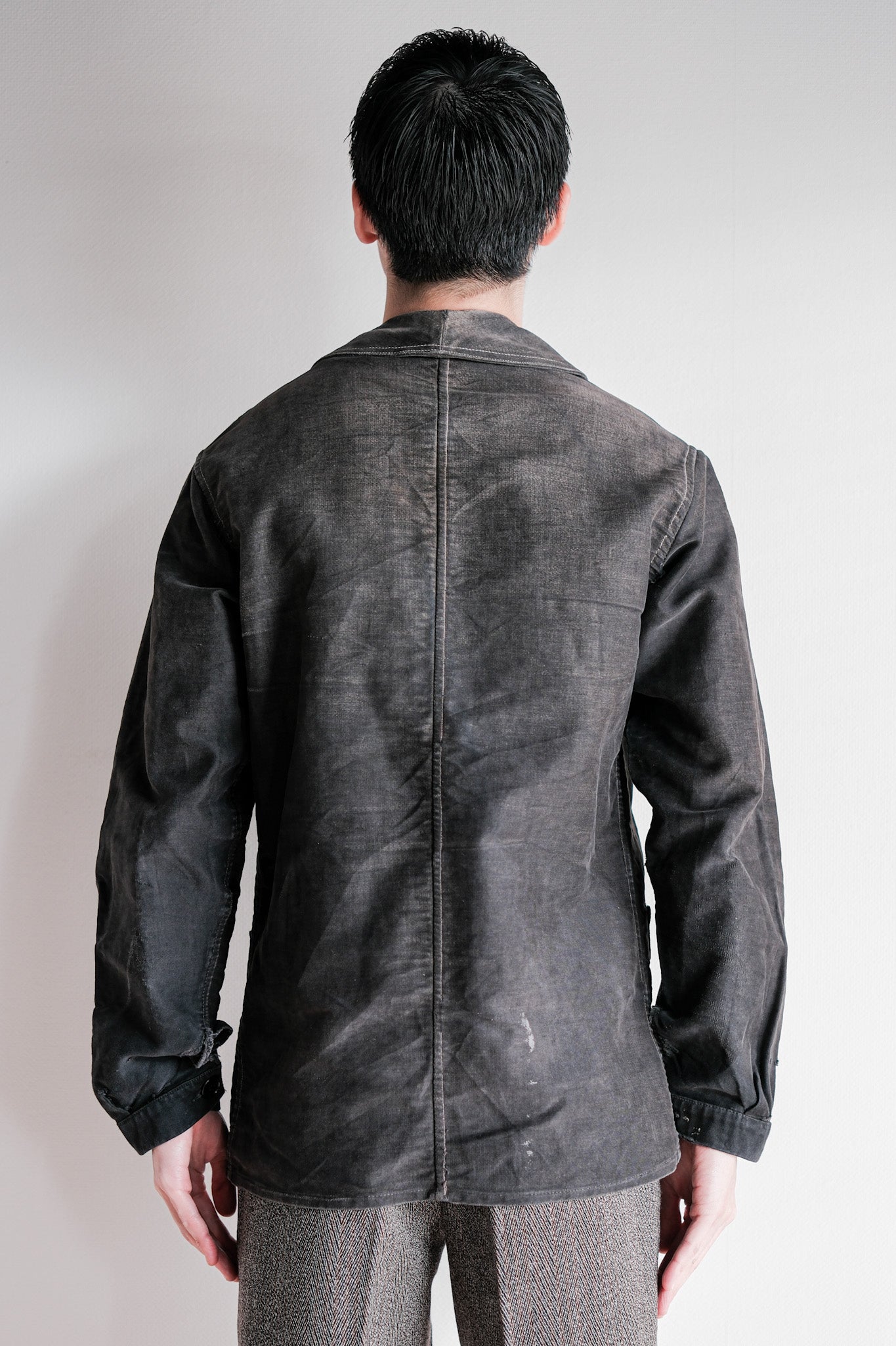 【~40's】French Vintage Black Moleskin Work Jacket "Le Mont St. Michel"