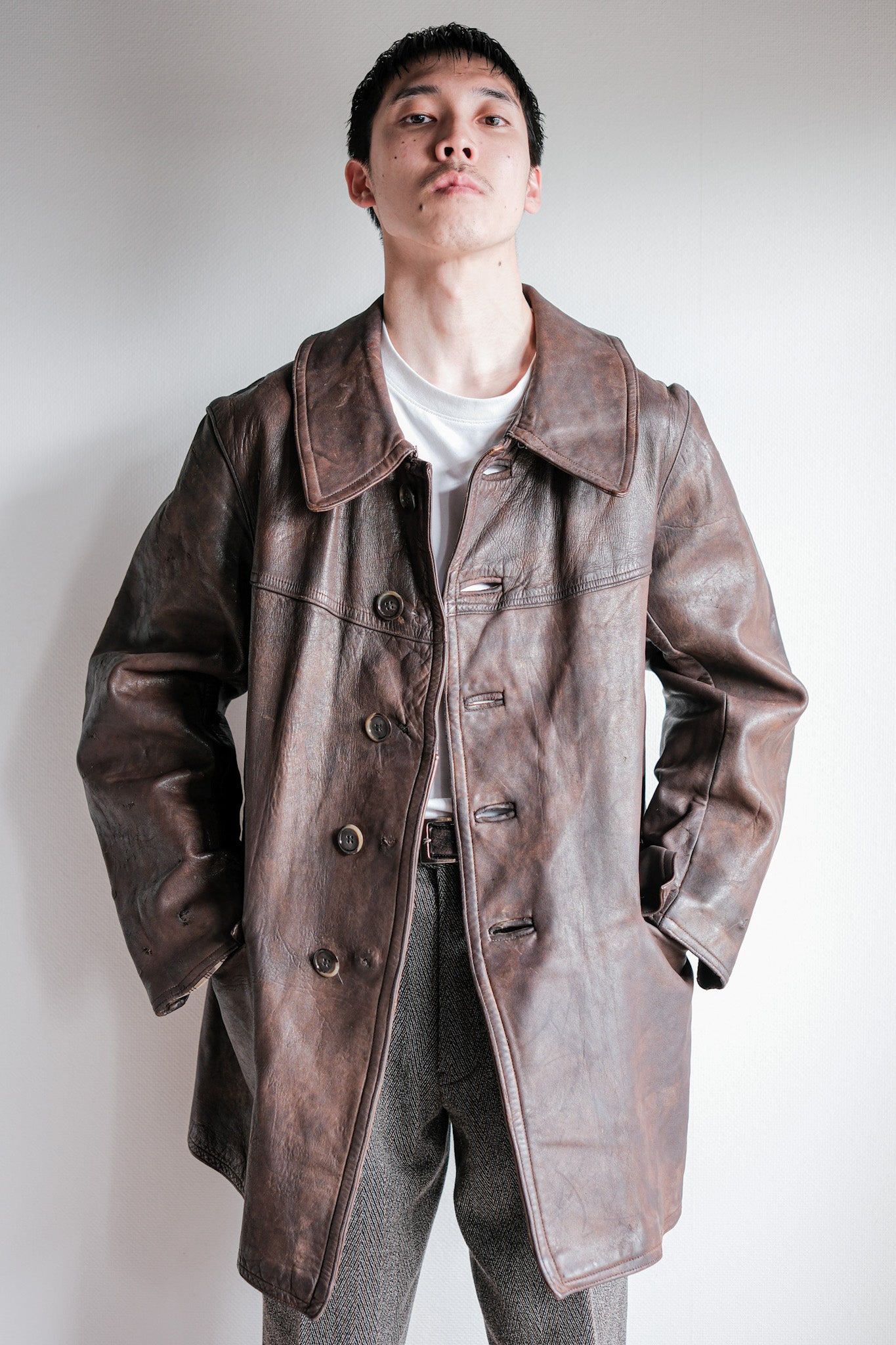【~40's】WWⅡ French Army M35 Tank Crew Leather Jacket