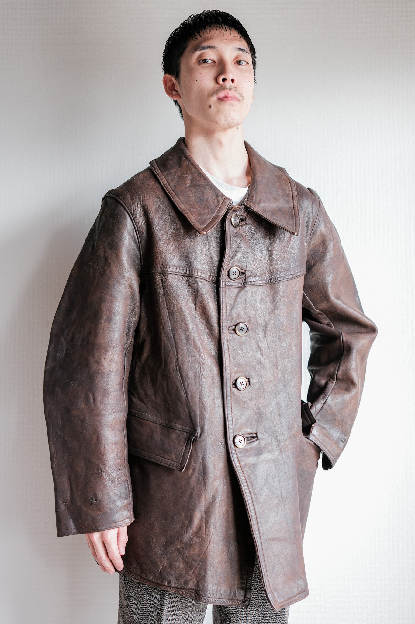 【~40's】WWⅡ French Army M35 Tank Crew Leather Jacket