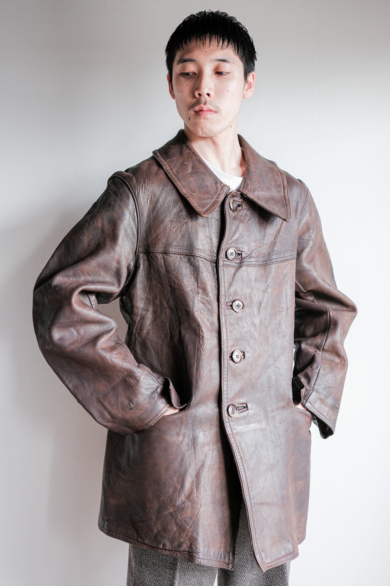 【~40's】WWⅡ French Army M35 Tank Crew Leather Jacket