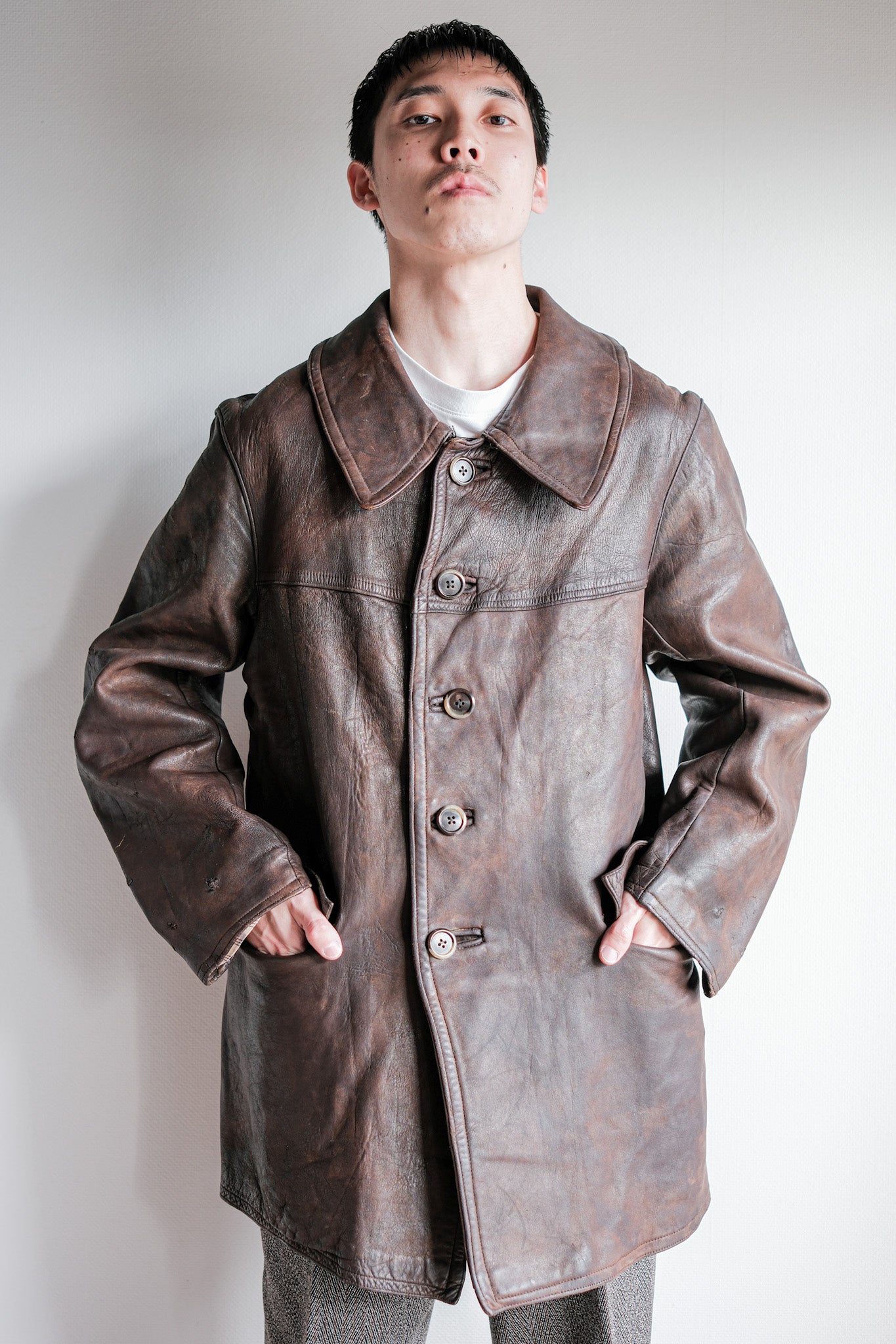 【~40's】WWⅡ French Army M35 Tank Crew Leather Jacket