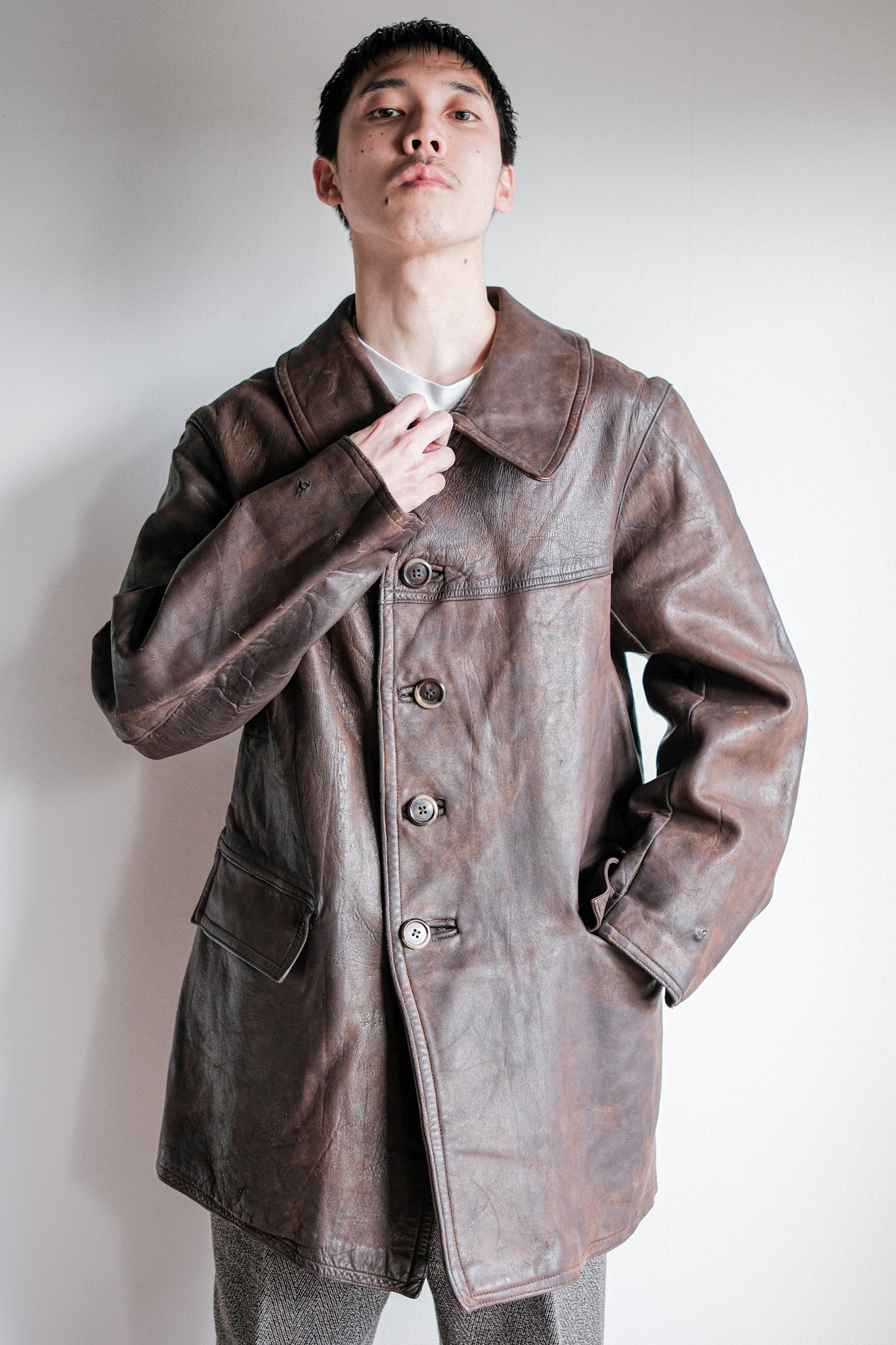 【~40's】WWⅡ French Army M35 Tank Crew Leather Jacket