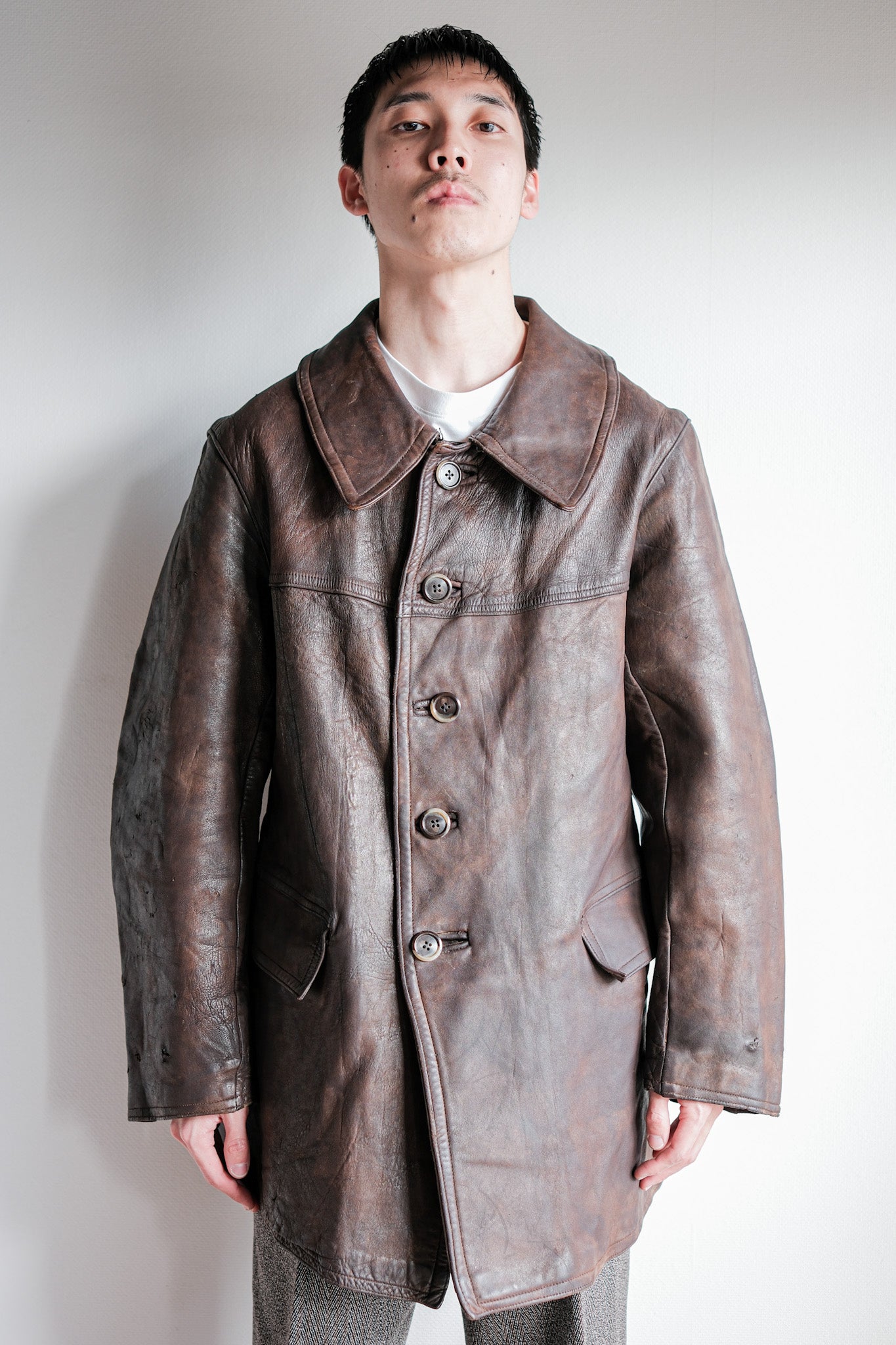 【~40's】WWⅡ French Army M35 Tank Crew Leather Jacket