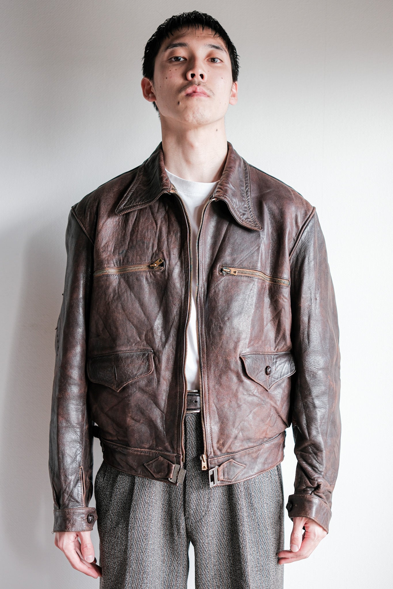 【~40's】French Vintage Hartmann Type Motorcycle Leather Jacket