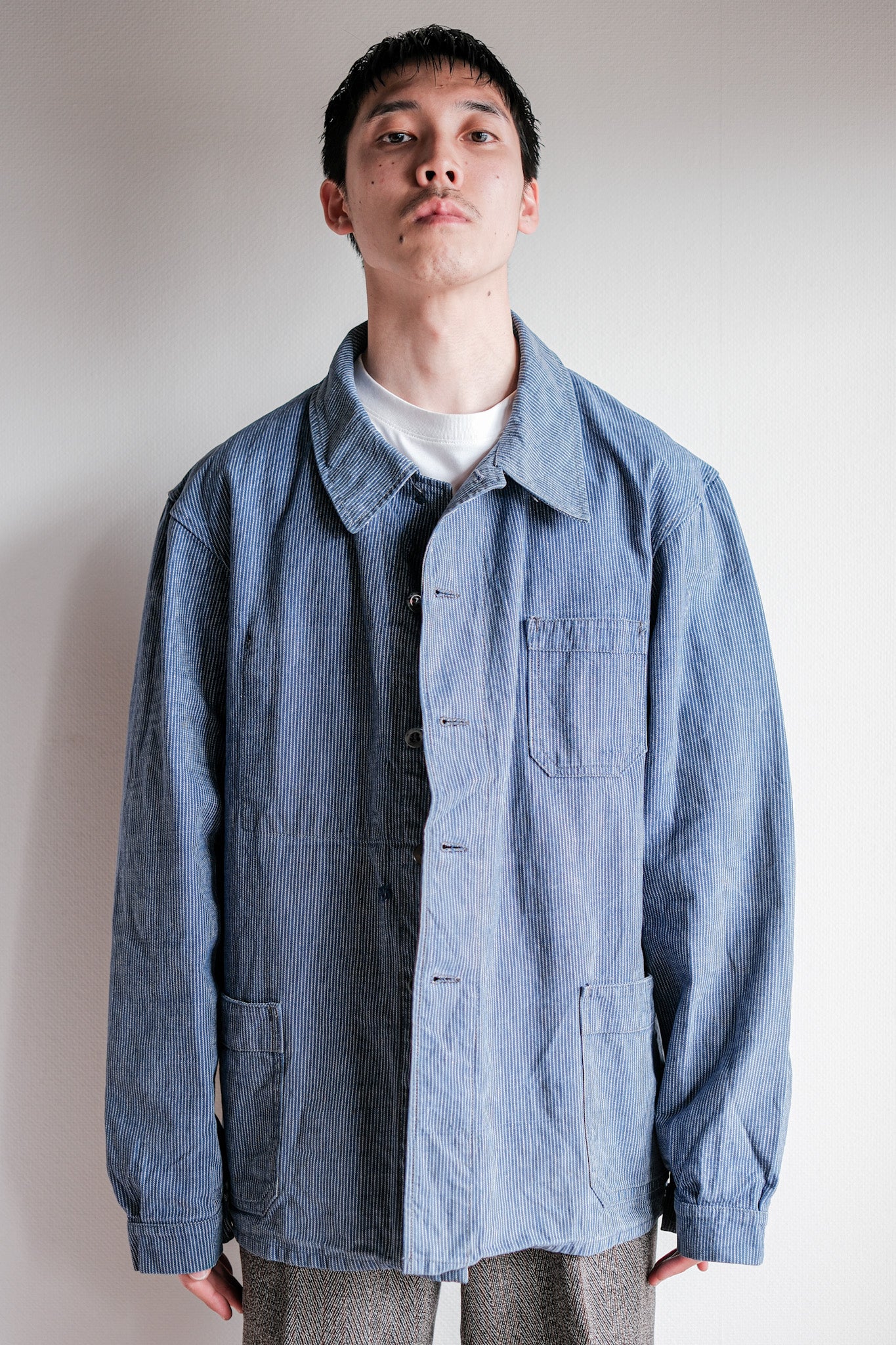 【~40's】Italian Vintage Cotton Striped Work Jacket