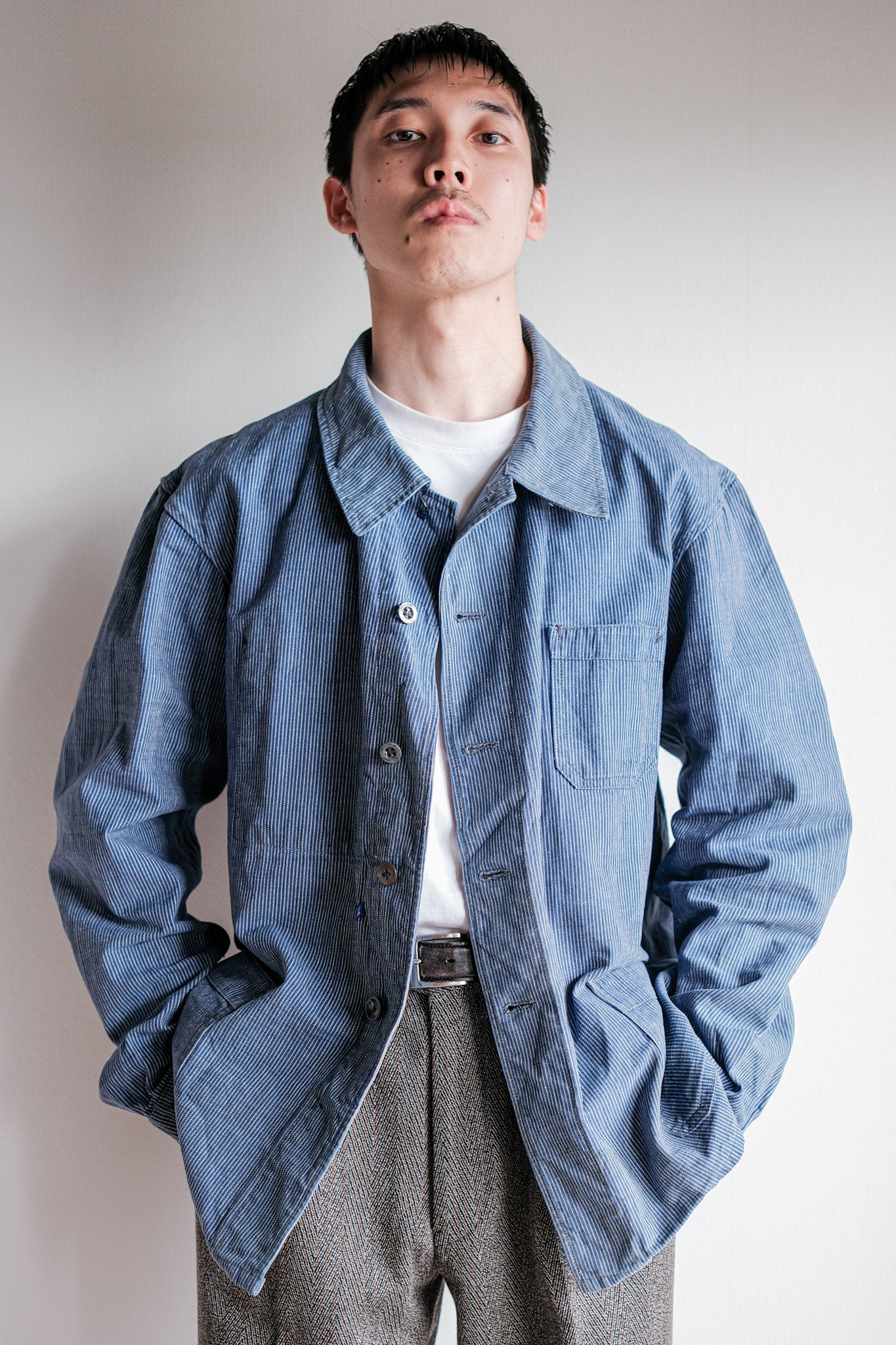 【~40's】Italian Vintage Cotton Striped Work Jacket