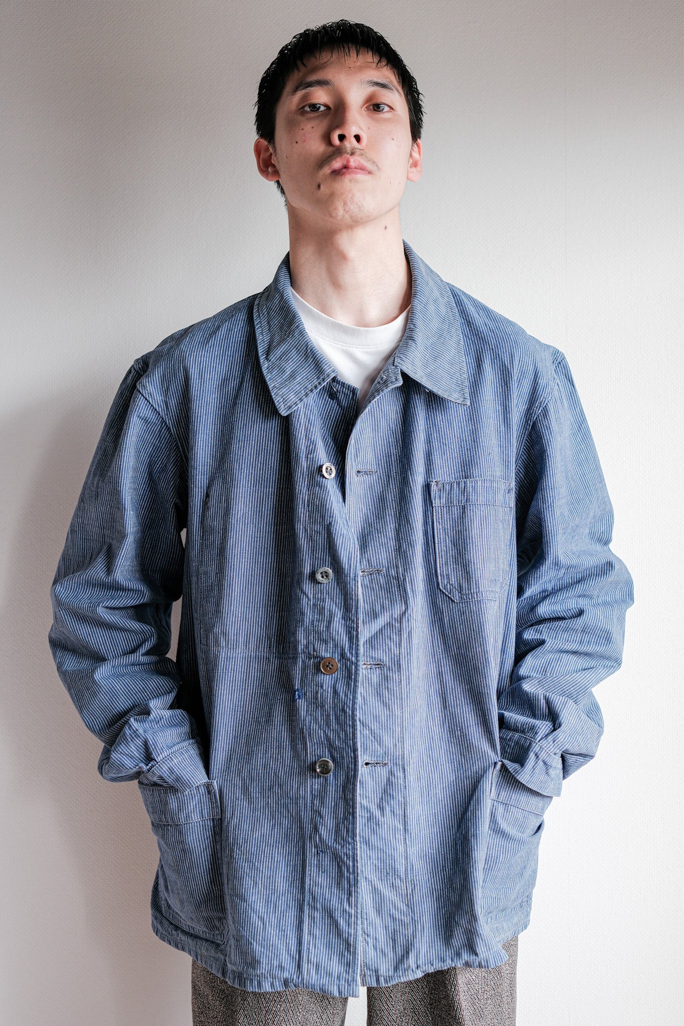 【~40's】Italian Vintage Cotton Striped Work Jacket