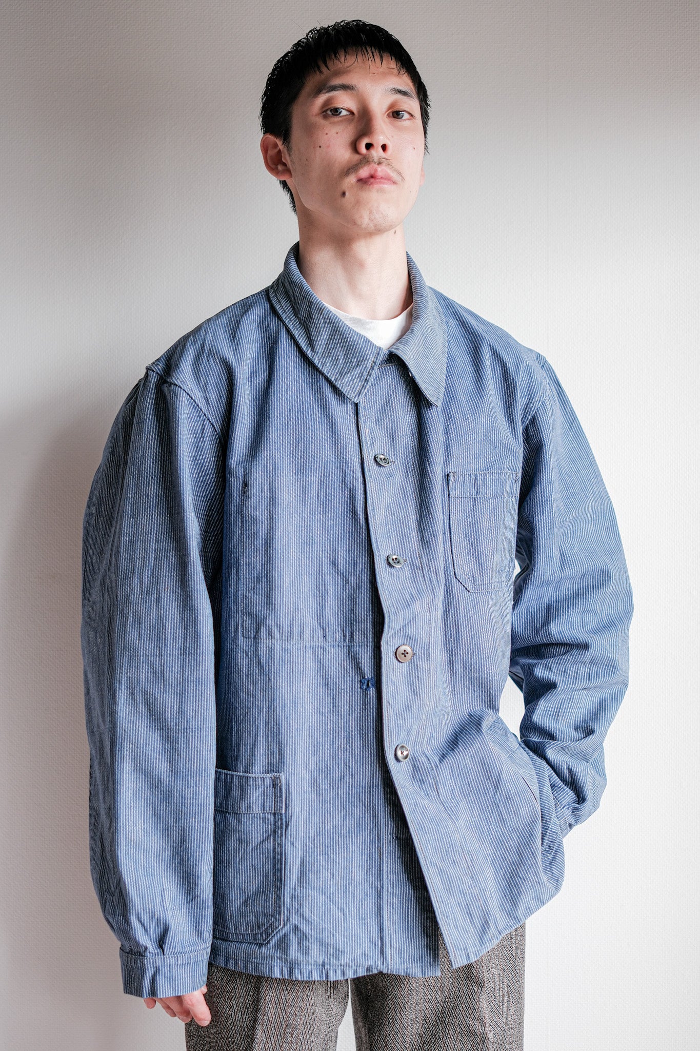 【~40's】Italian Vintage Cotton Striped Work Jacket