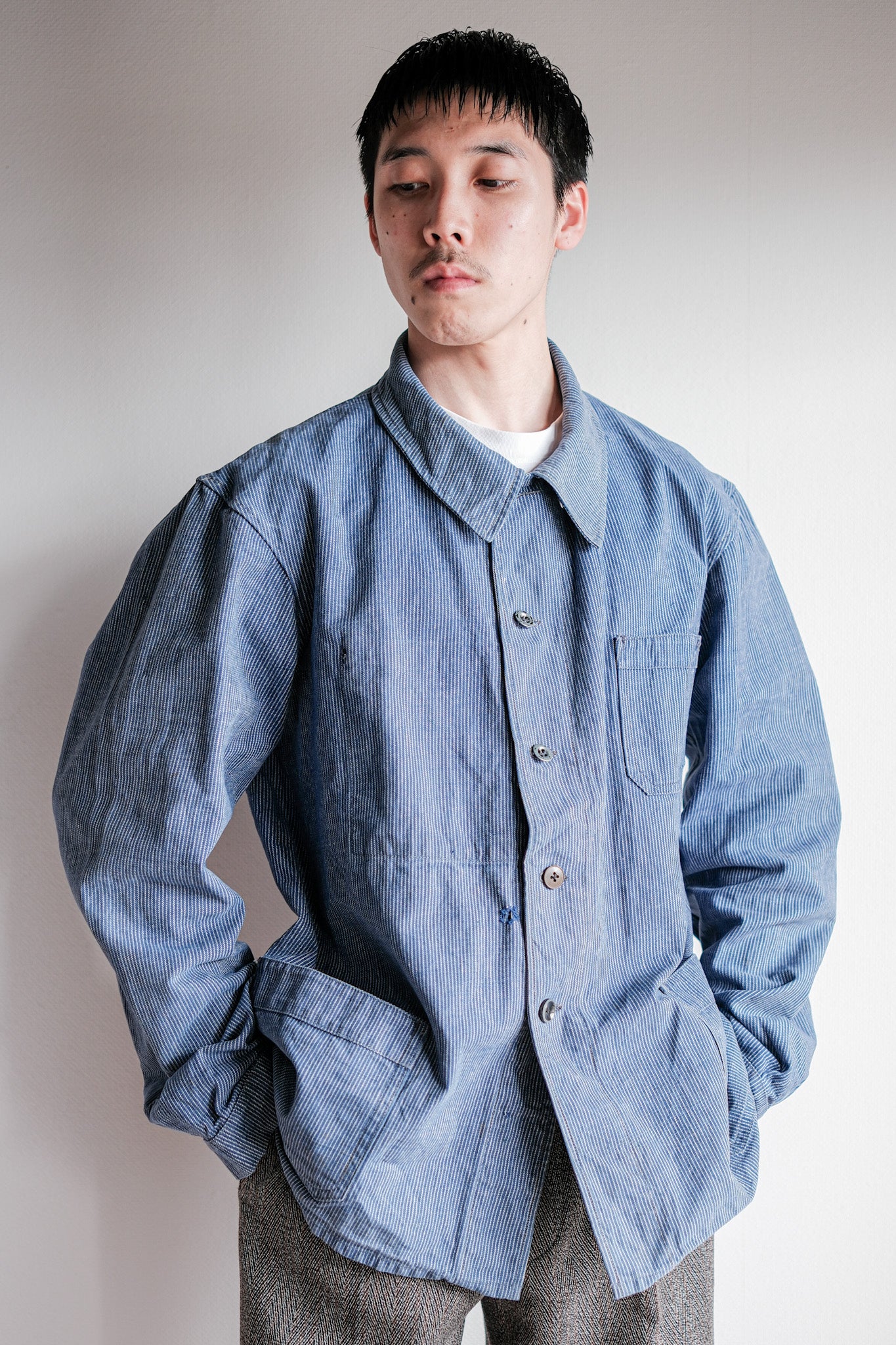 【~40's】Italian Vintage Cotton Striped Work Jacket