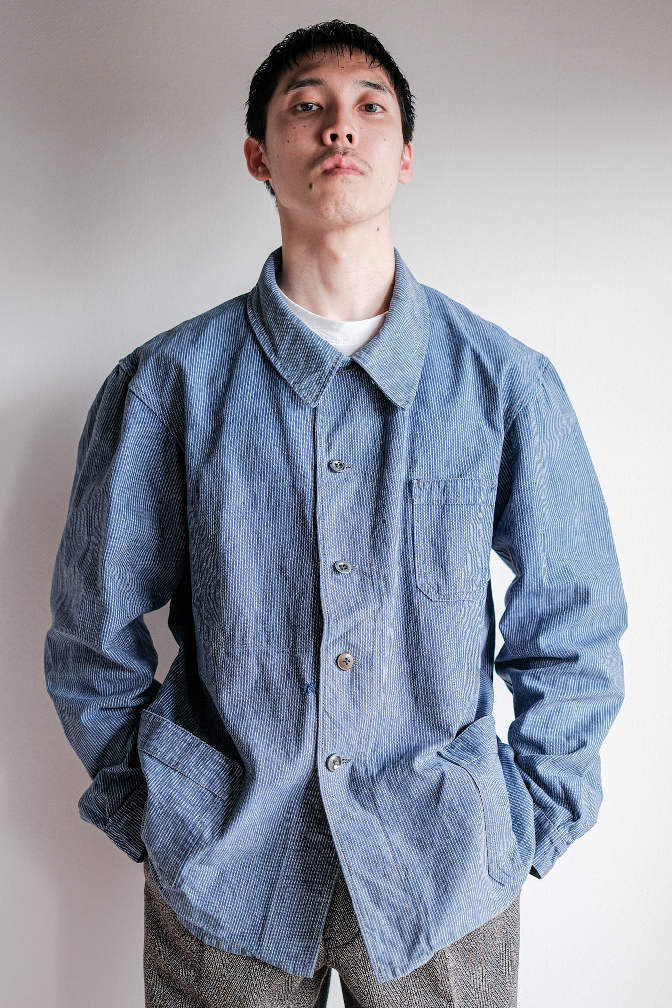 【~40's】Italian Vintage Cotton Striped Work Jacket