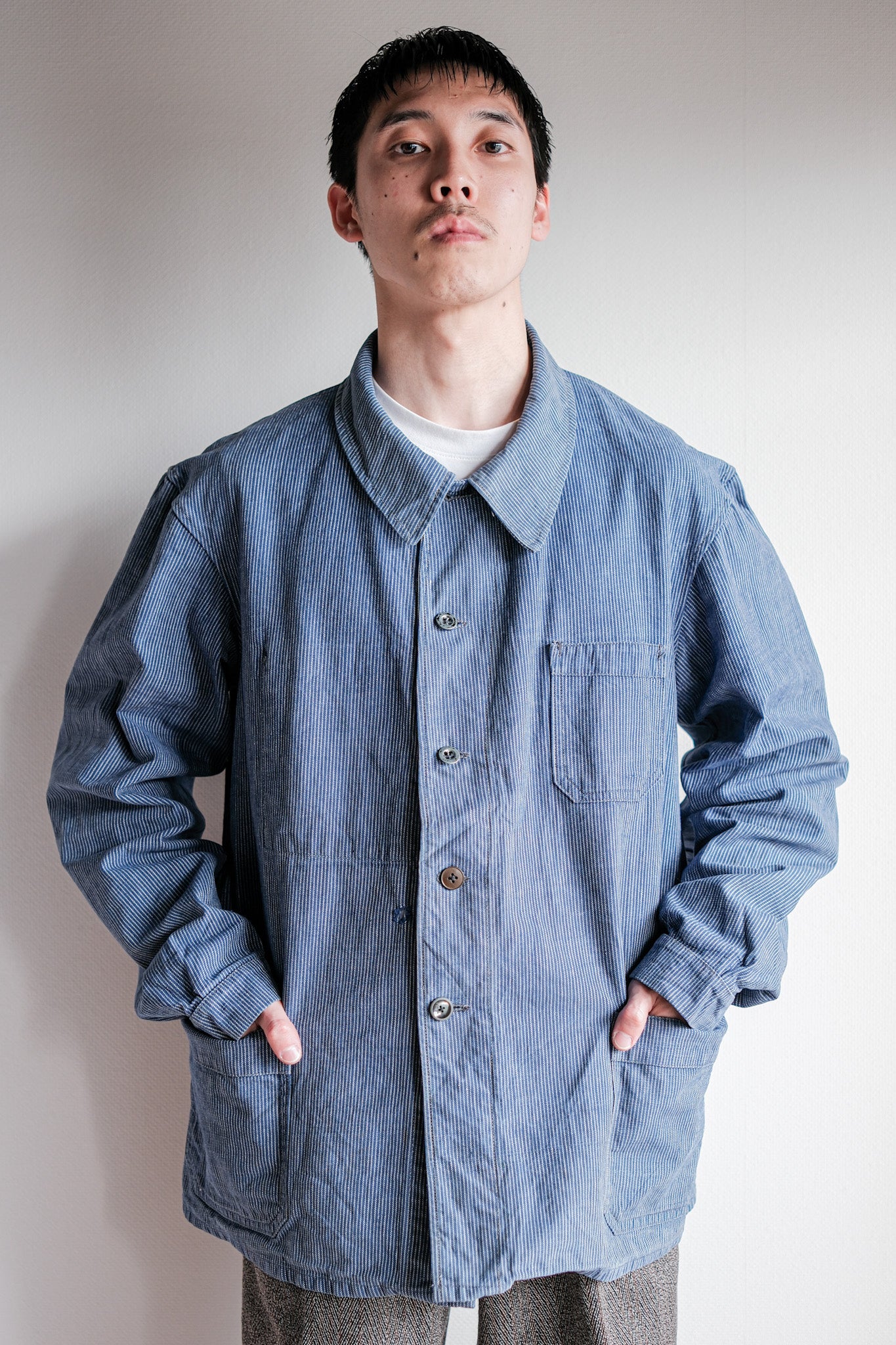 【~40's】Italian Vintage Cotton Striped Work Jacket