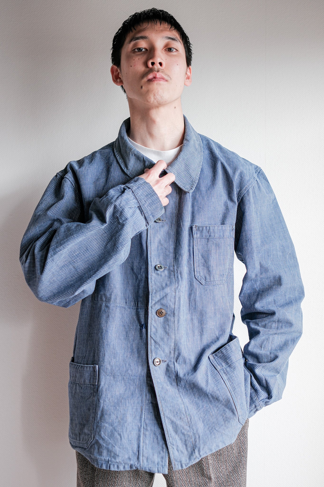 【~40's】Italian Vintage Cotton Striped Work Jacket