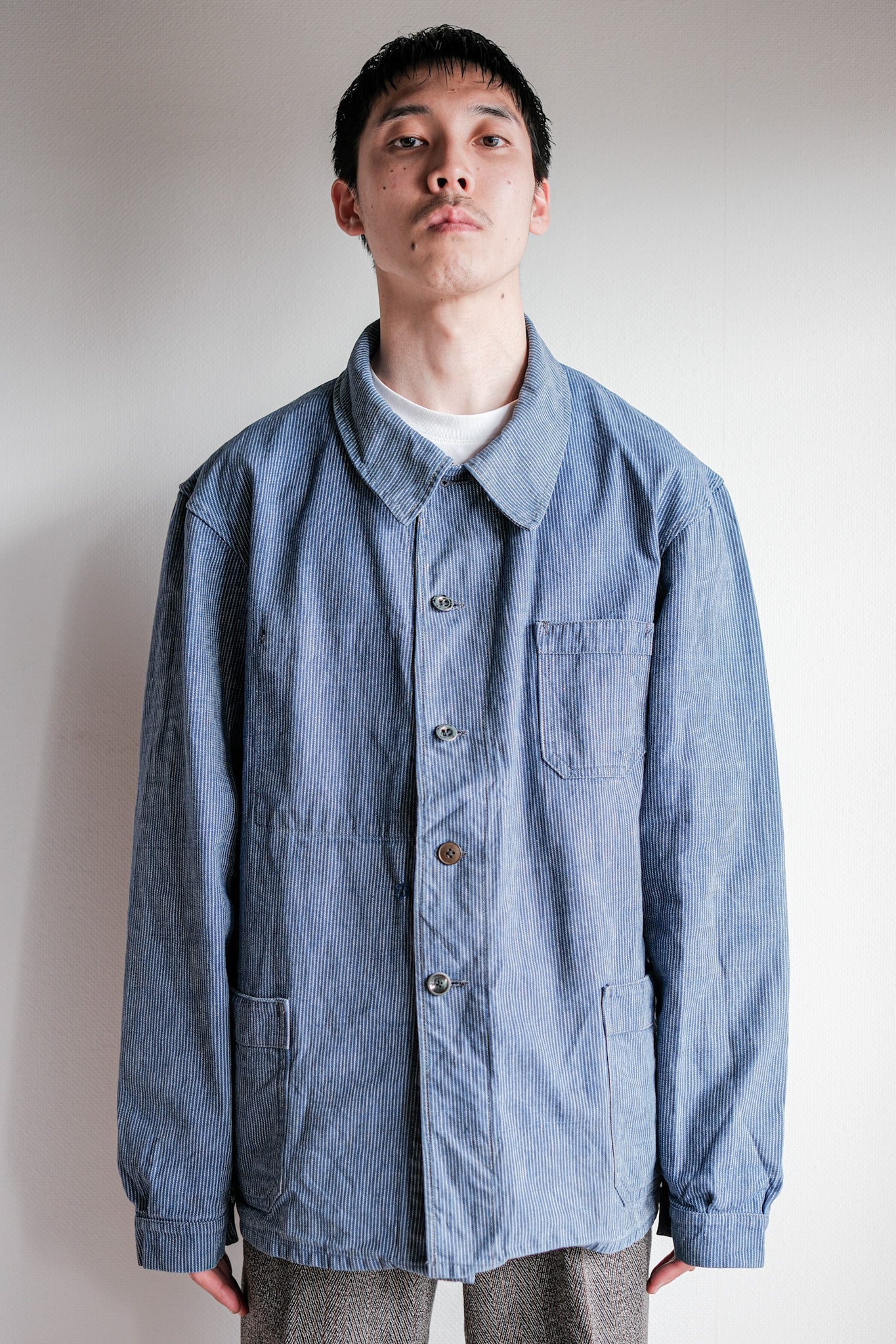 【~40's】Italian Vintage Cotton Striped Work Jacket