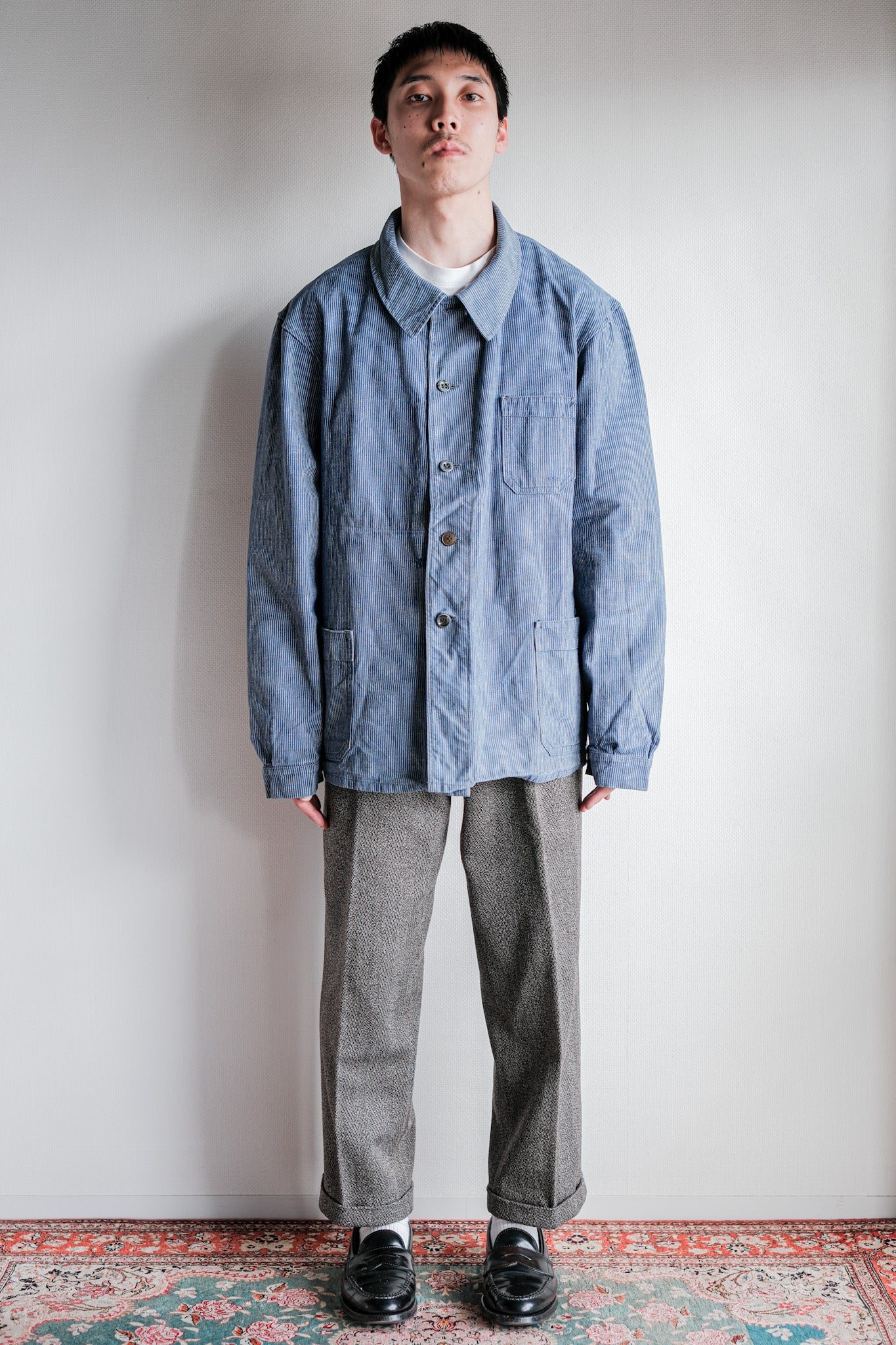 【~40's】Italian Vintage Cotton Striped Work Jacket