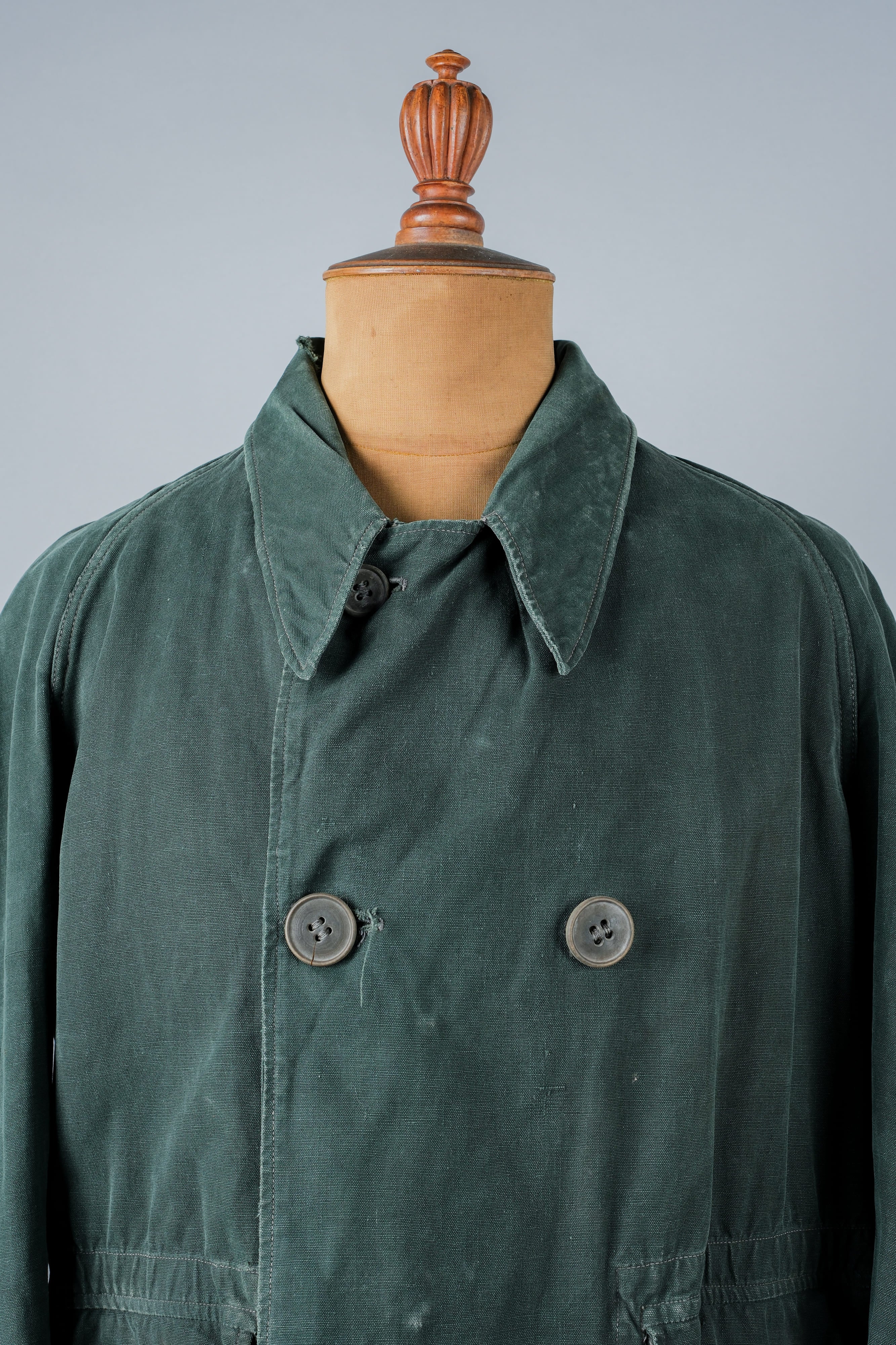 【~40's】WWII French CJF Green Cotton Linen Double Breasted Jacket "Modified"