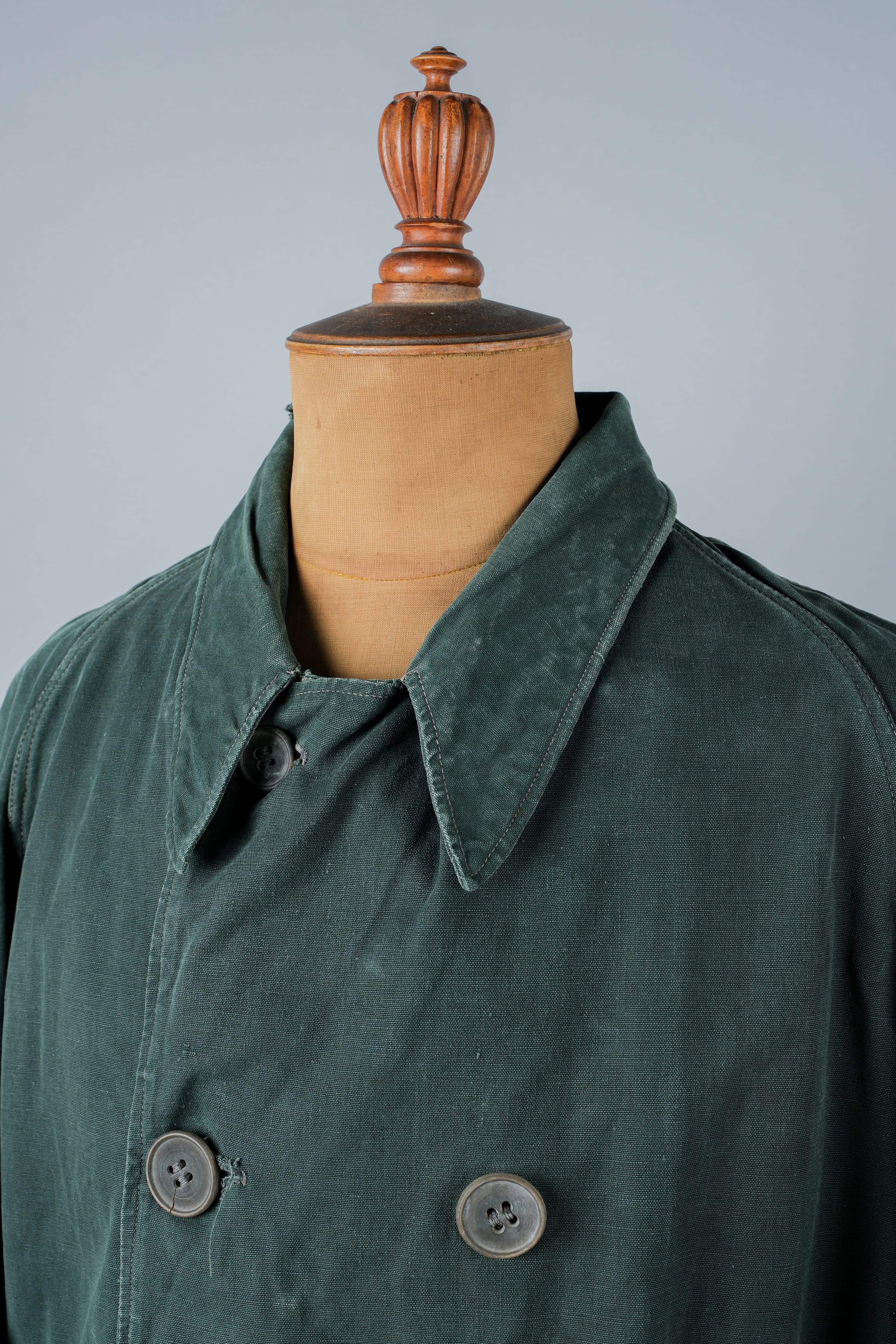 【~40's】WWII French CJF Green Cotton Linen Double Breasted Jacket "Modified"