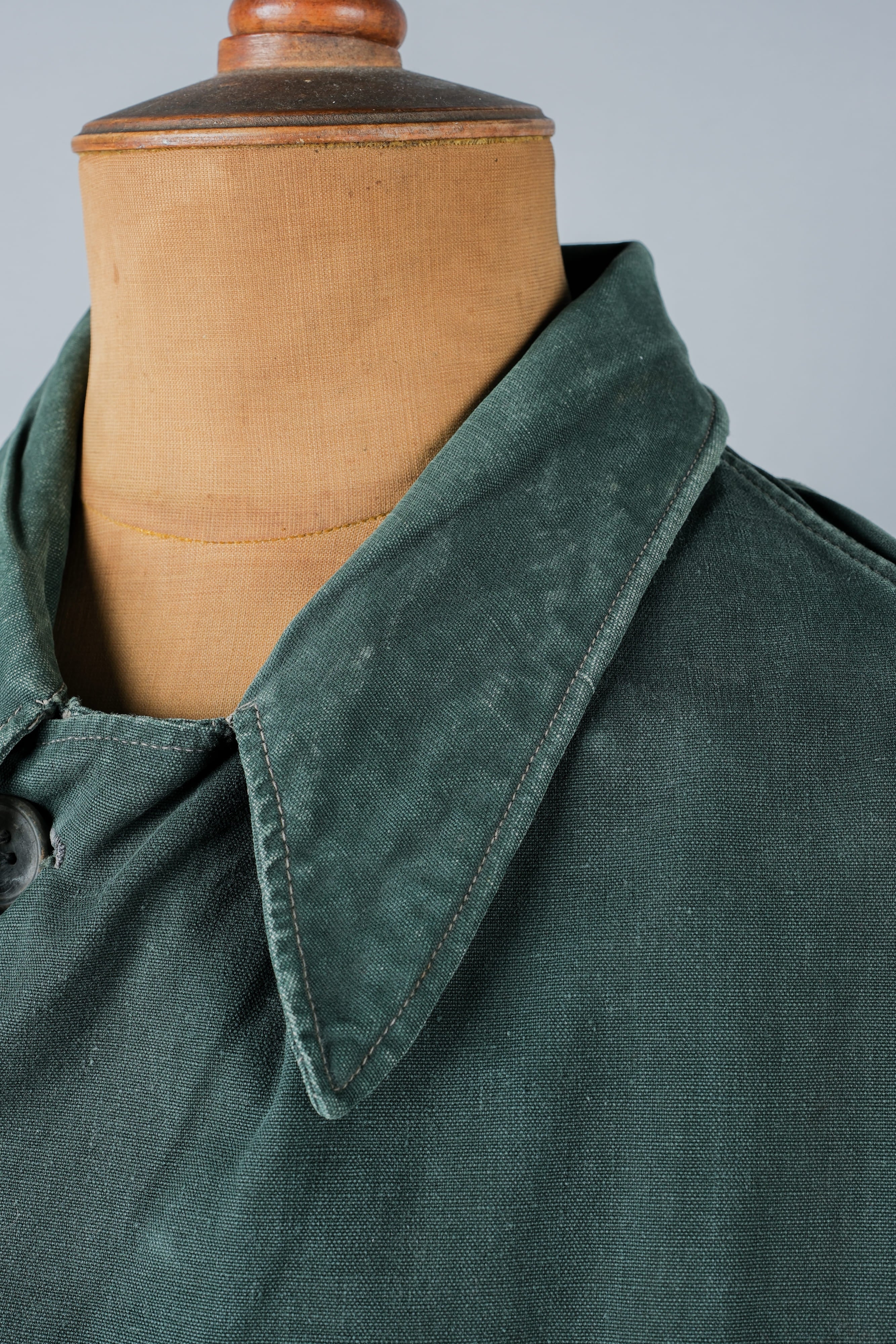 【~40's】WWII French CJF Green Cotton Linen Double Breasted Jacket "Modified"
