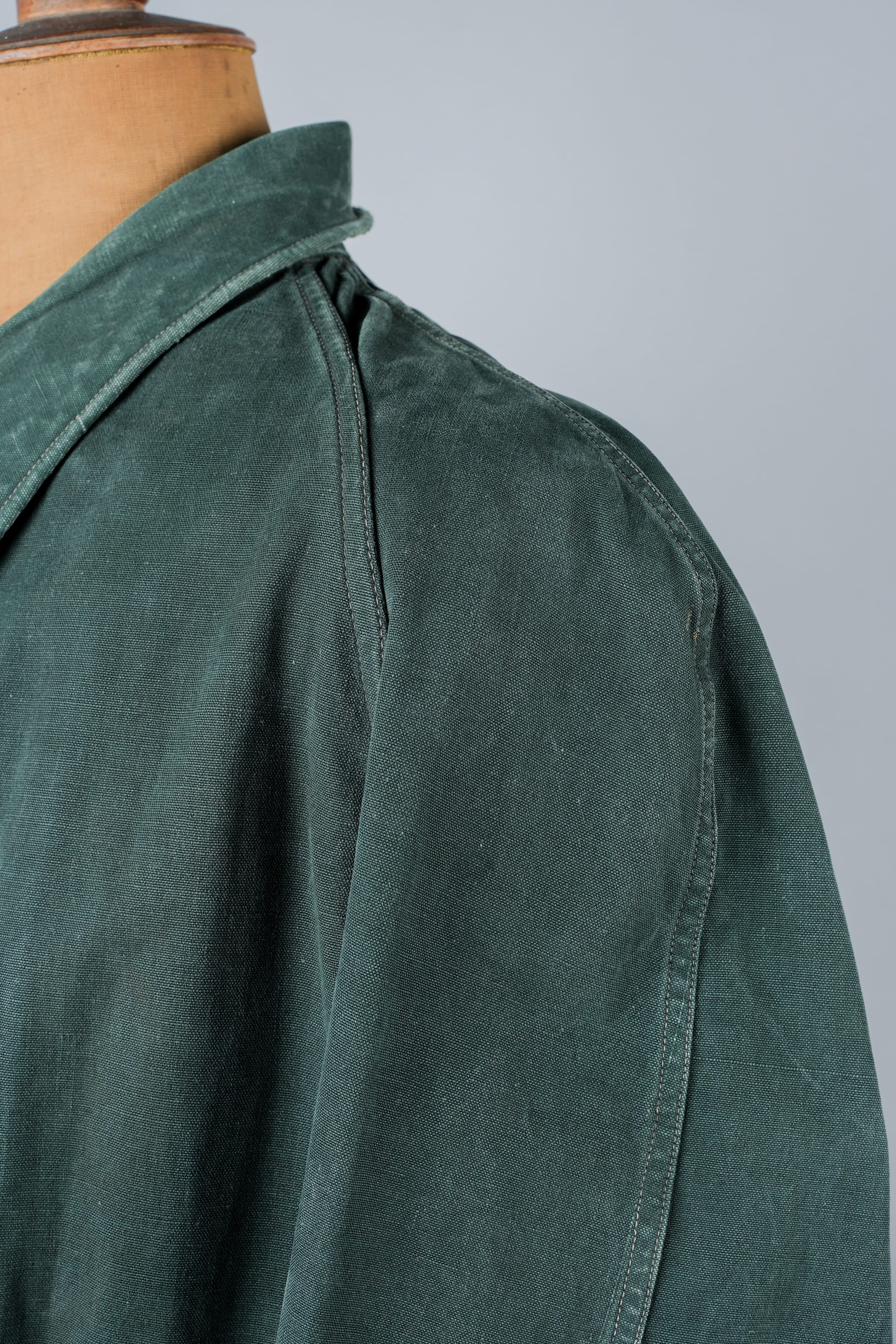 【~40's】WWII French CJF Green Cotton Linen Double Breasted Jacket "Modified"
