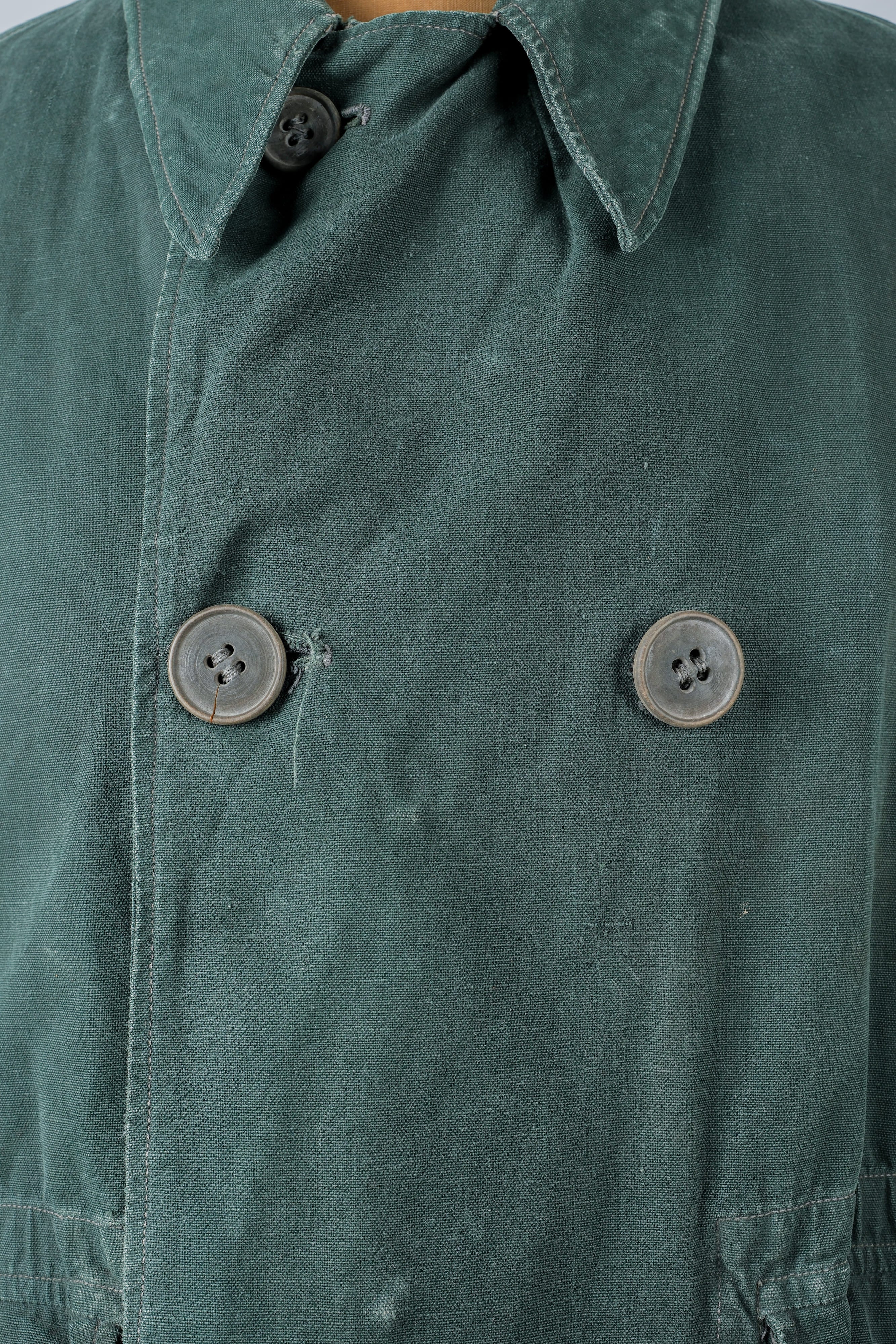 【~40's】WWII French CJF Green Cotton Linen Double Breasted Jacket "Modified"