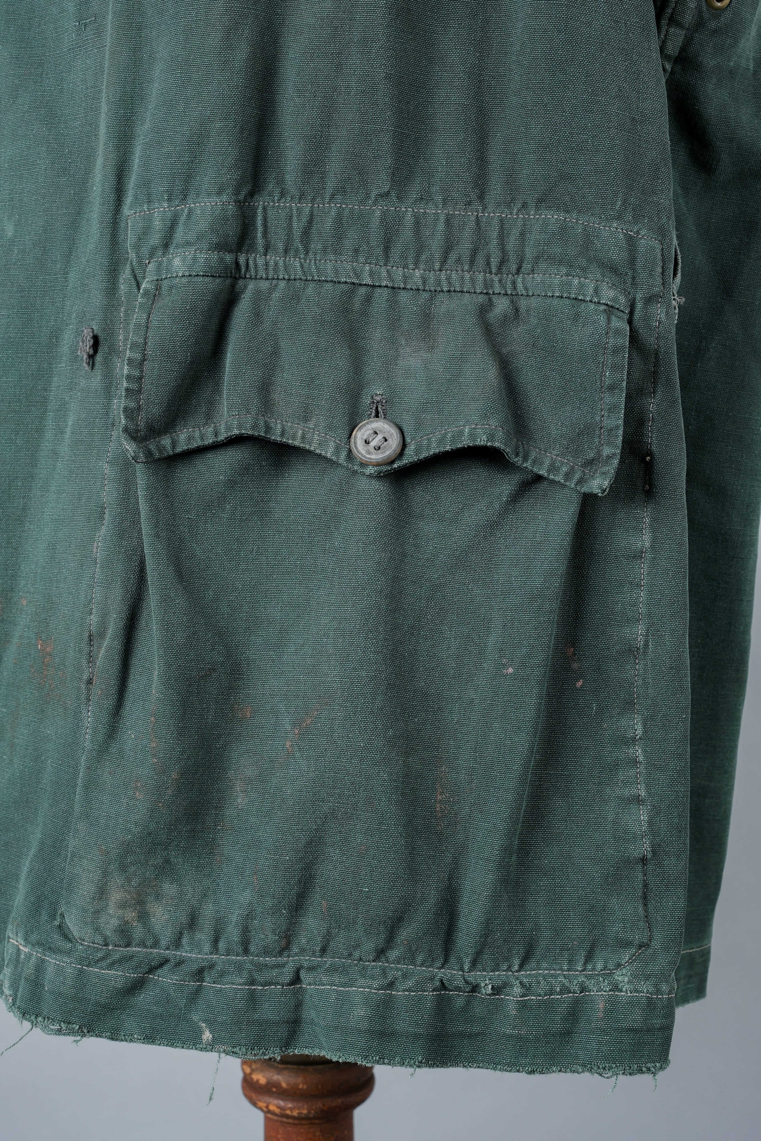 【~40's】WWII French CJF Green Cotton Linen Double Breasted Jacket "Modified"