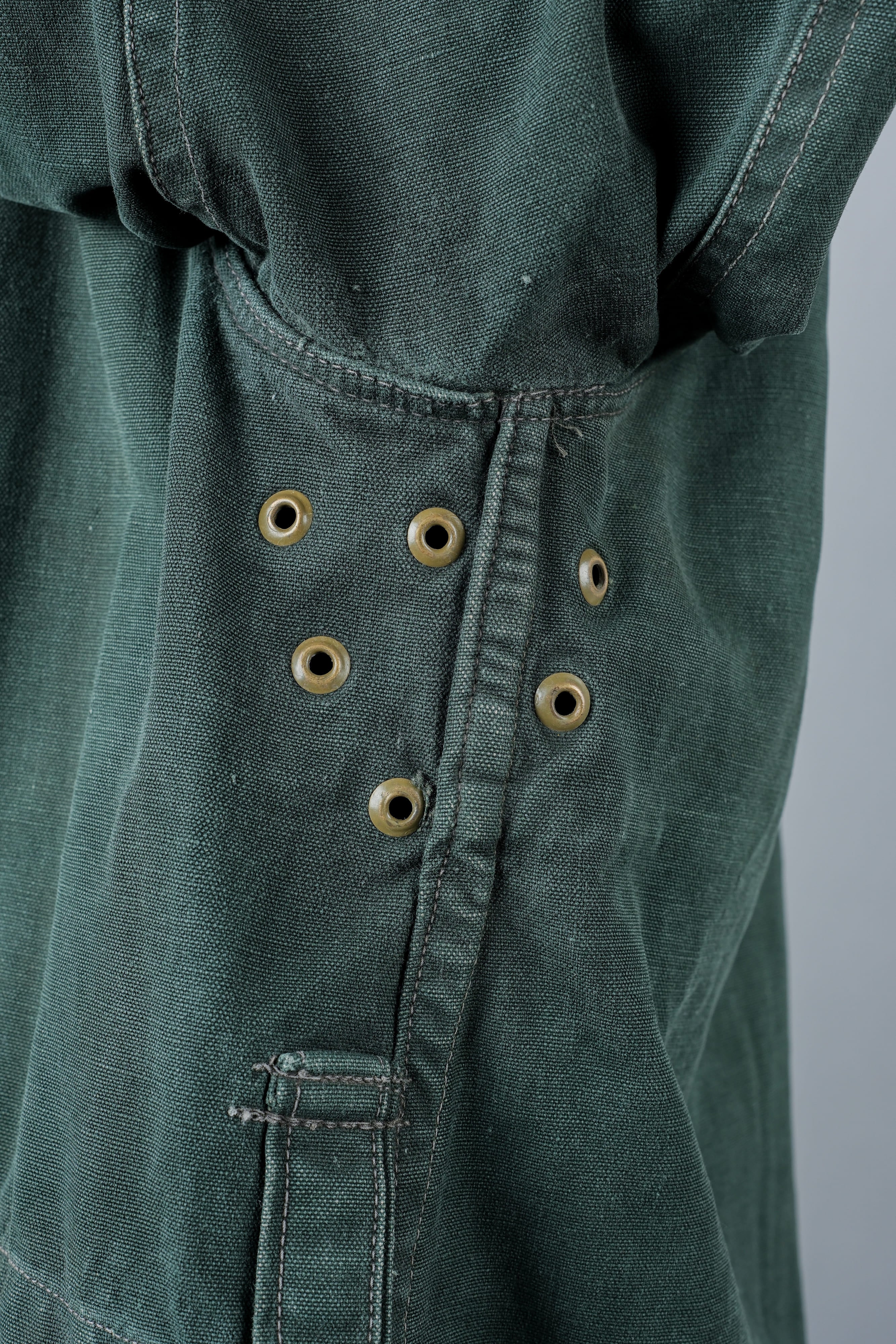 【~40's】WWII French CJF Green Cotton Linen Double Breasted Jacket "Modified"