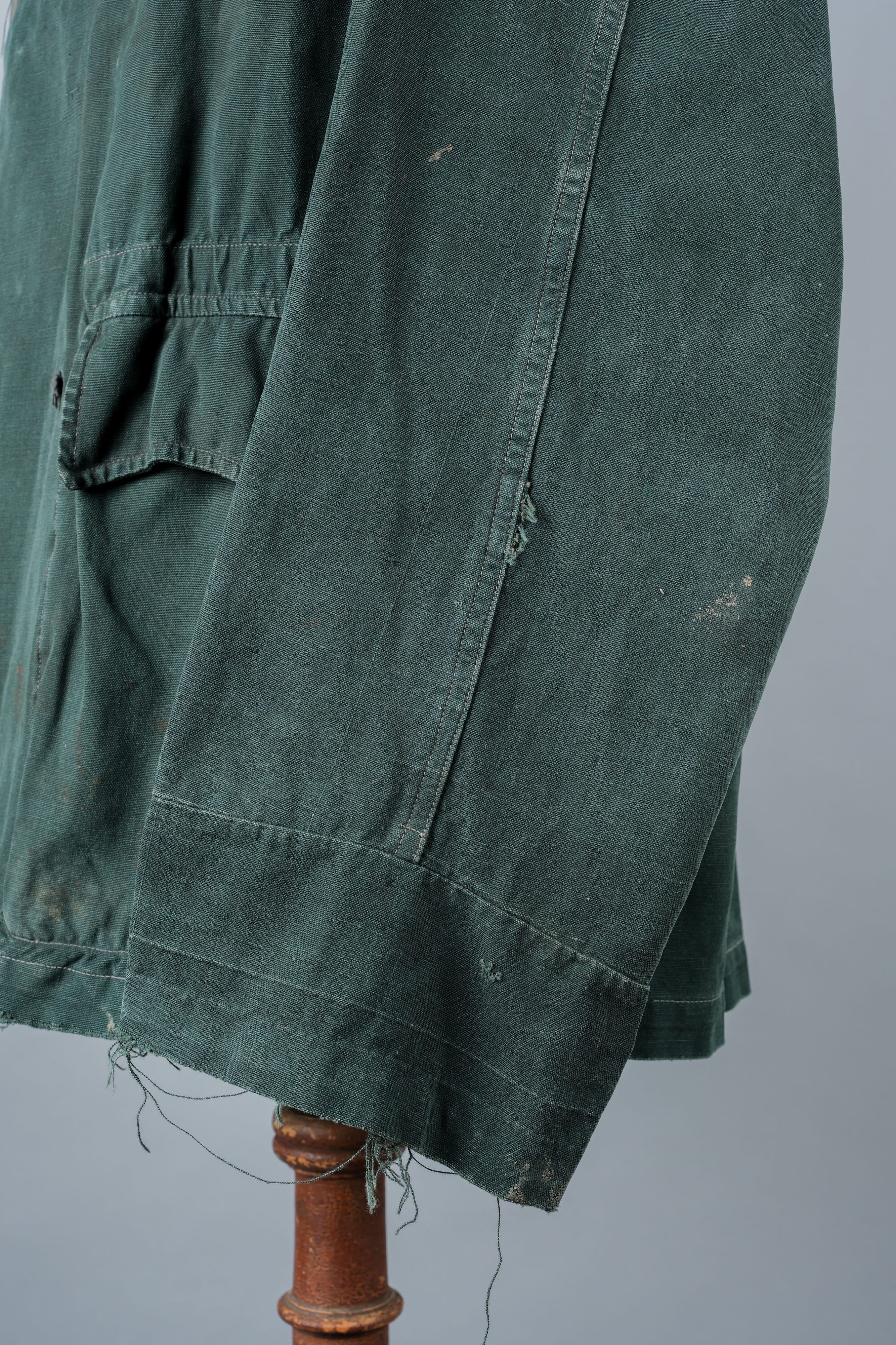 【~40's】WWII French CJF Green Cotton Linen Double Breasted Jacket "Modified"