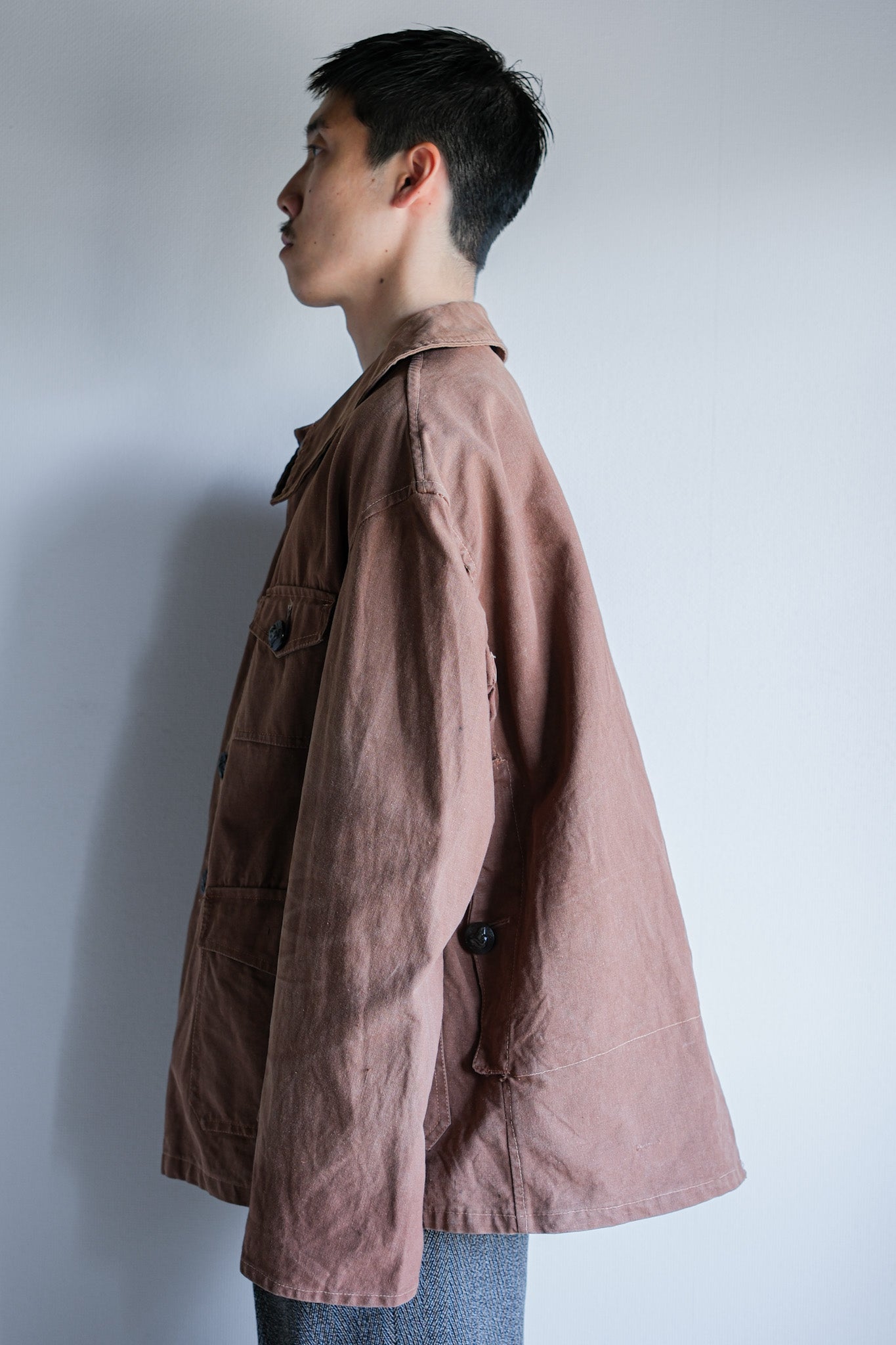 【~40's】French Vintage Reddish Brown Cotton Canvas Hunting Jacket