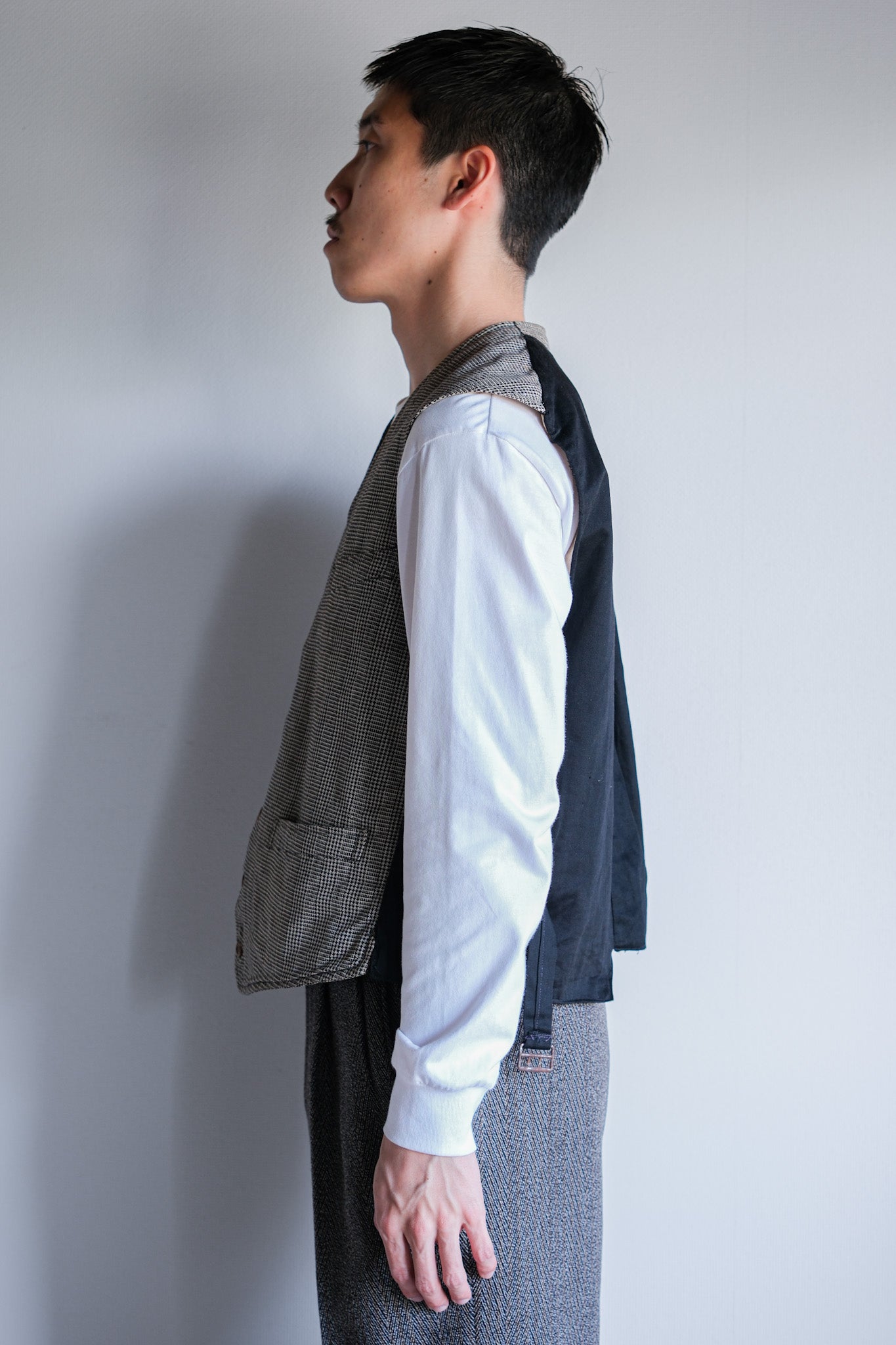 【~30's】French Vintage Houndstooth Cotton Work Gilet "Unusual Fabric"