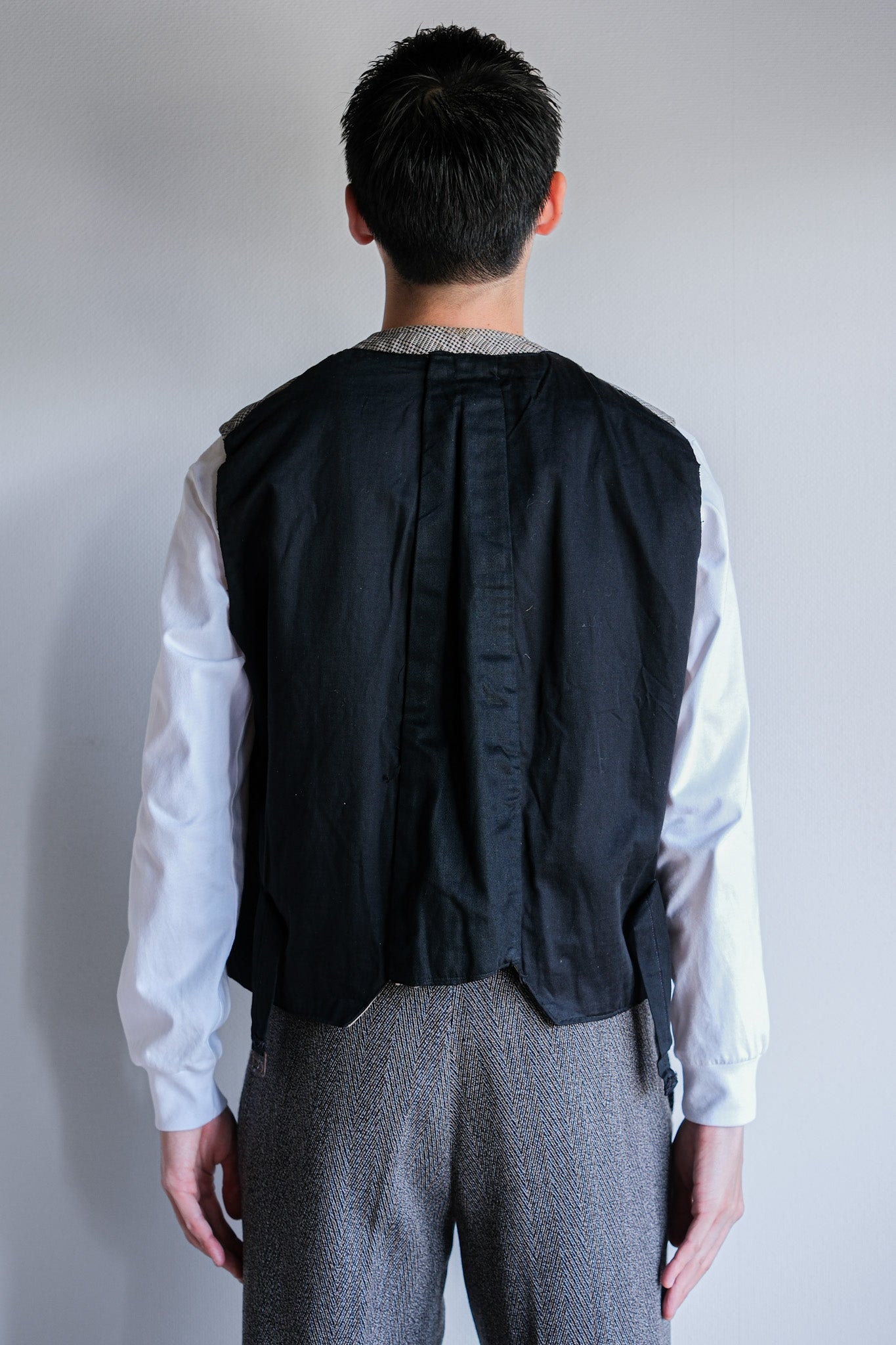 【~30's】French Vintage Houndstooth Cotton Work Gilet "Unusual Fabric"