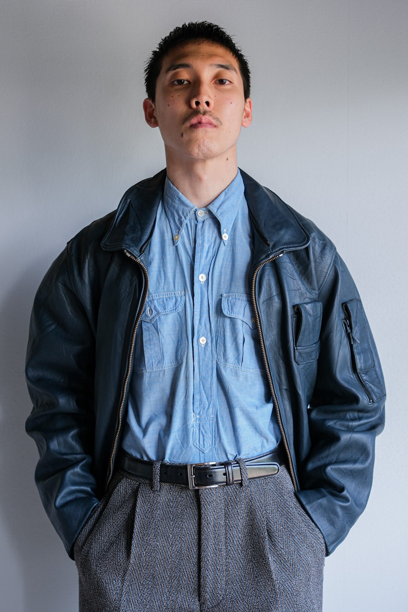【~40's】French Vintage Chambray Grandpa Shirt