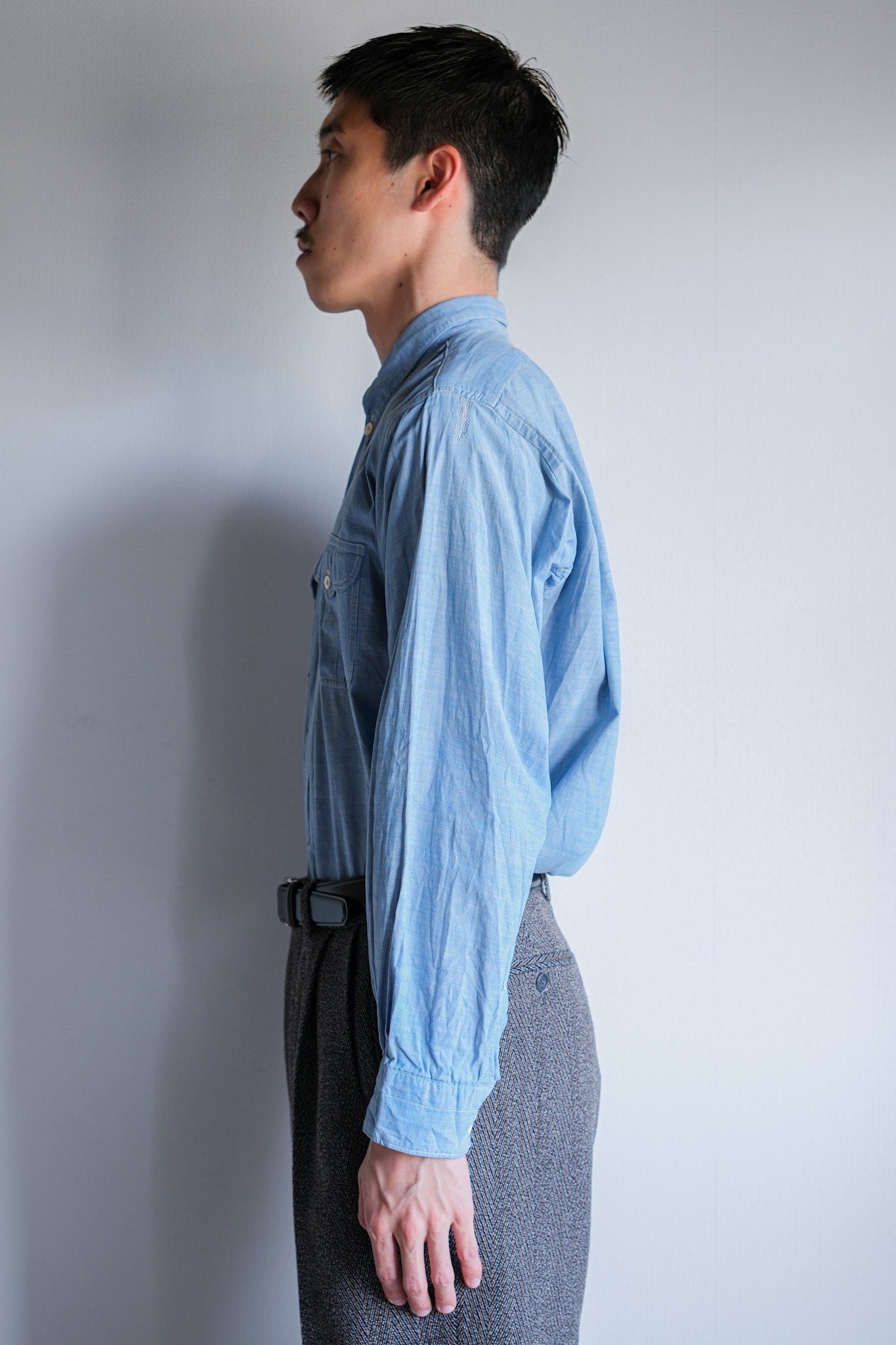 【~40's】French Vintage Chambray Grandpa Shirt