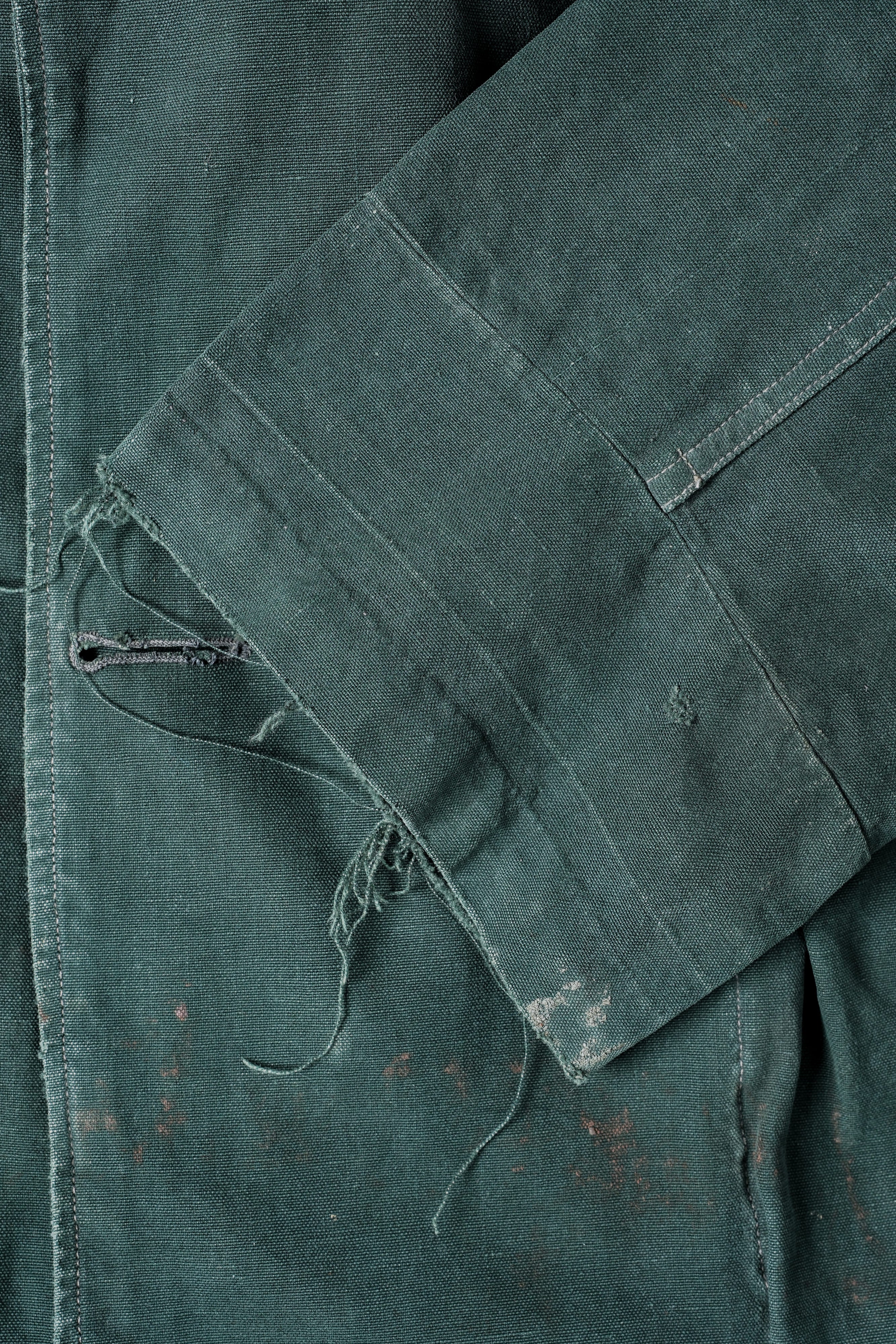 【~40's】WWII French CJF Green Cotton Linen Double Breasted Jacket "Modified"